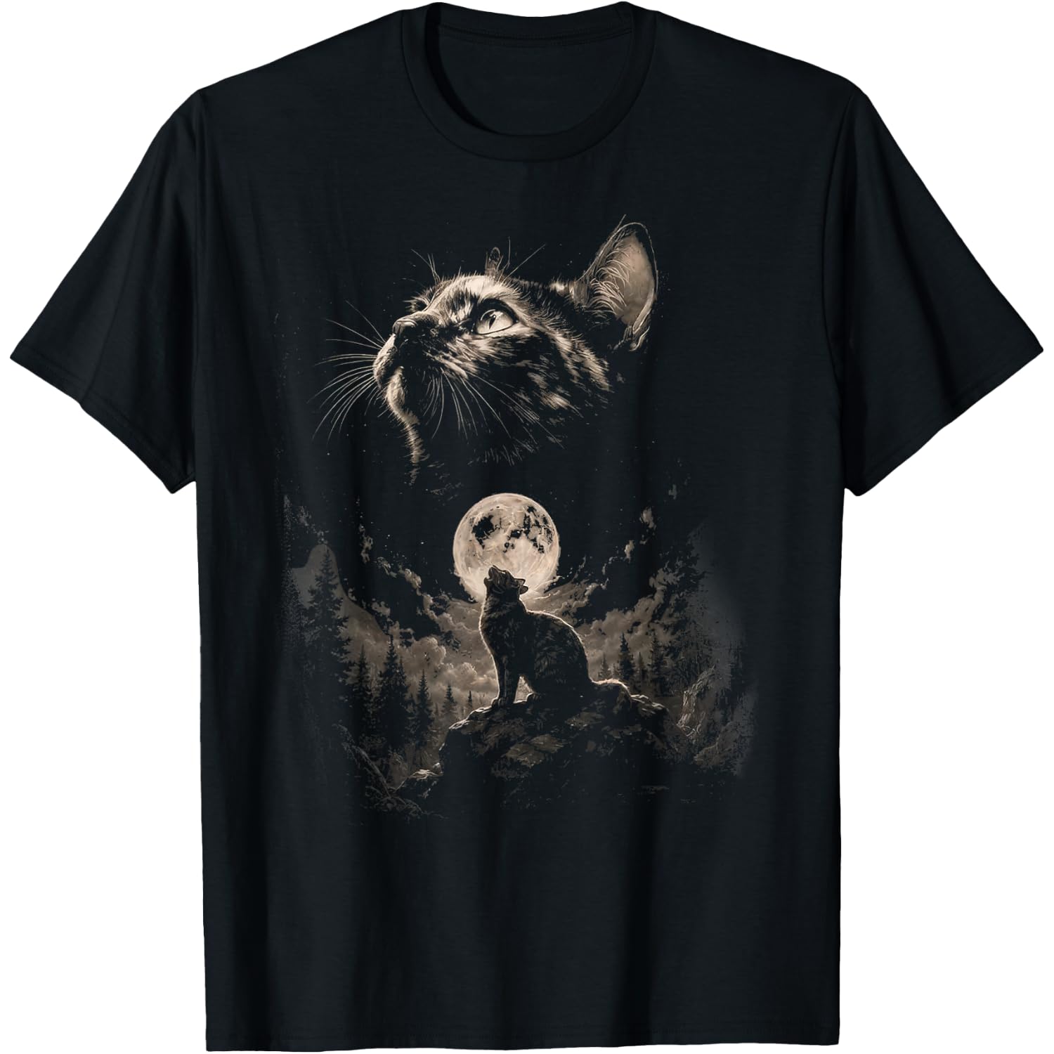 Tortoiseshell Cat Howling at Moon Vintage Cat Halloween T-Shirt