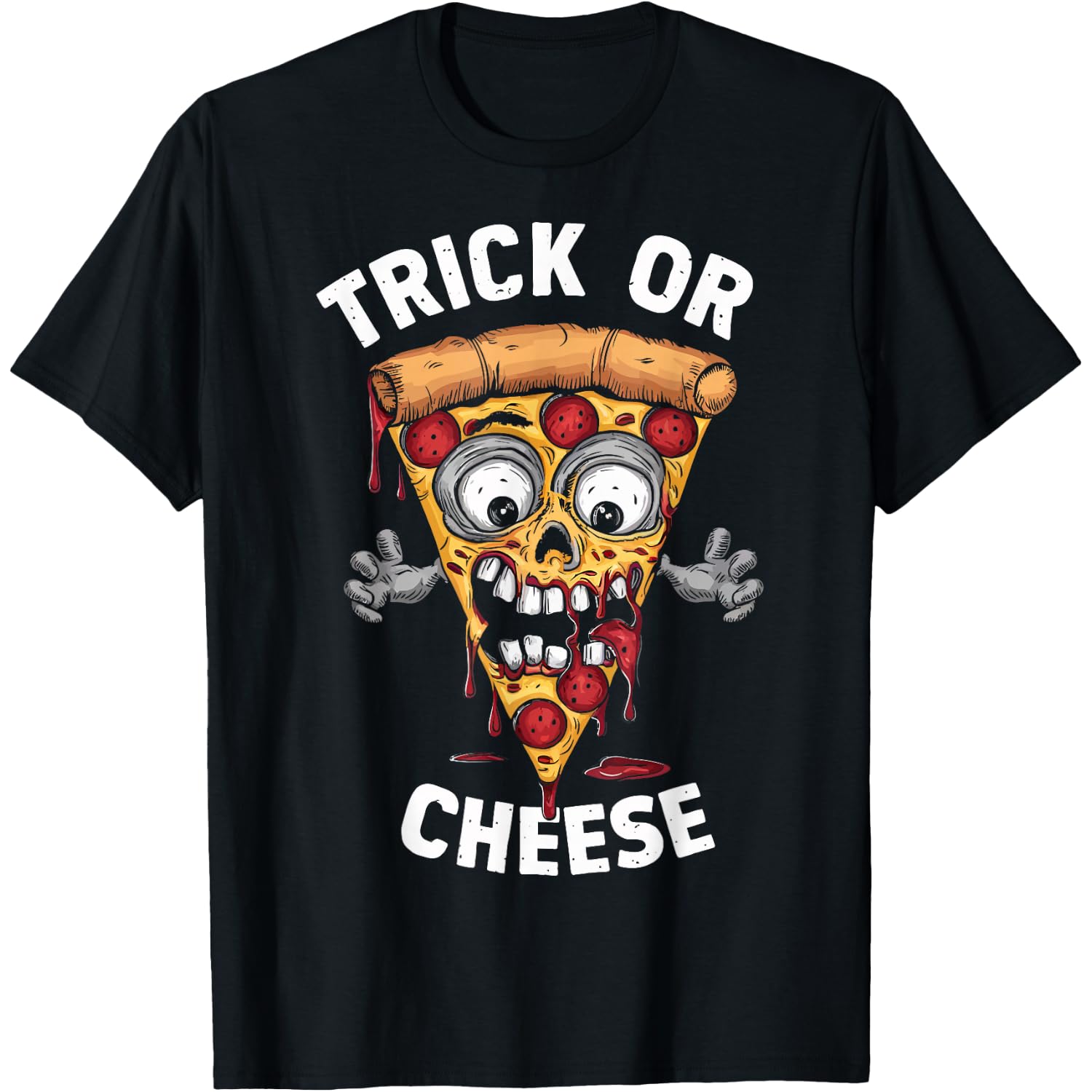 Trick or Cheese Halloween Pizza Pepperoni Funny Spooky T-Shirt