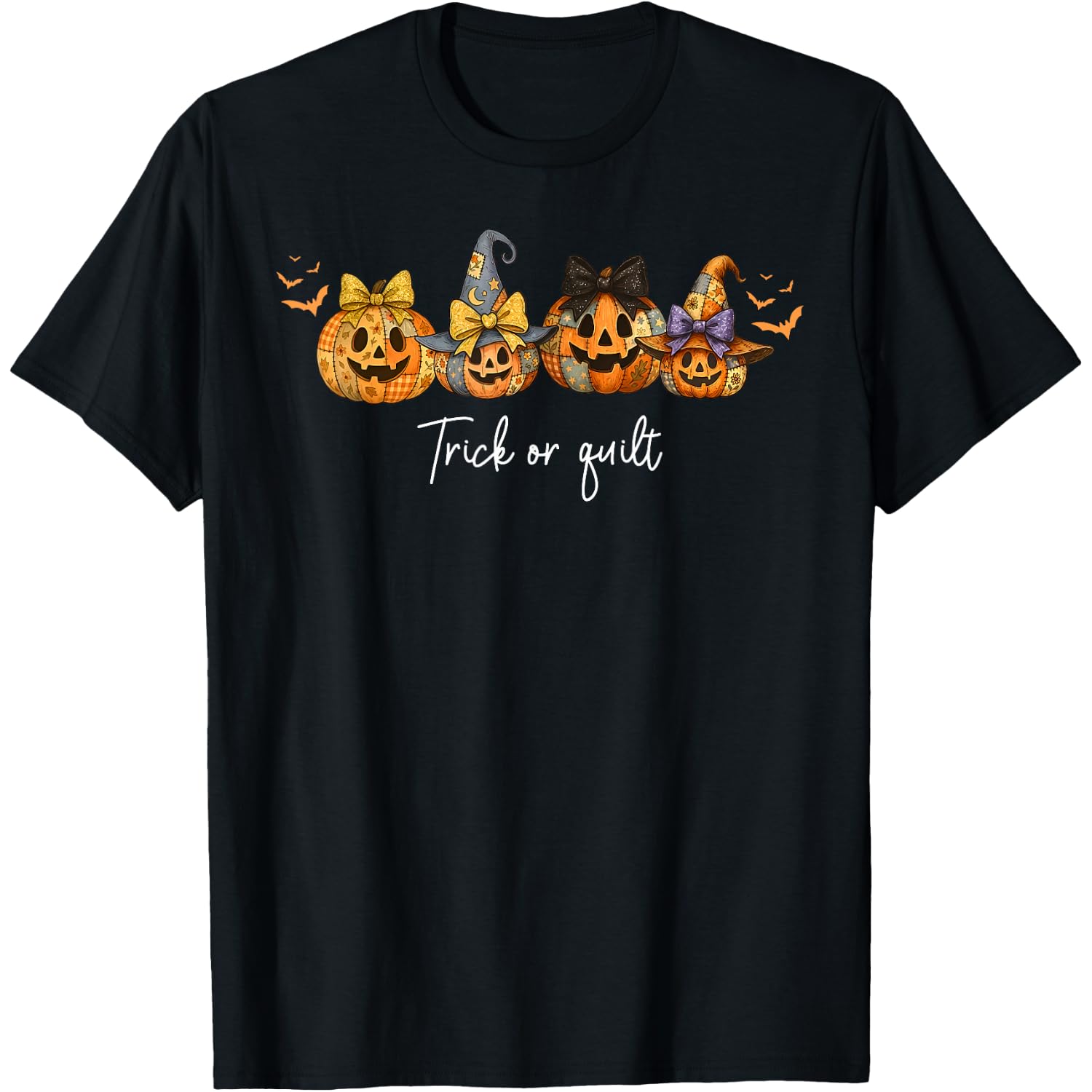 Trick Or Quilt Pumpkin Patchwork Sew Quilting Fall Halloween T-Shirt