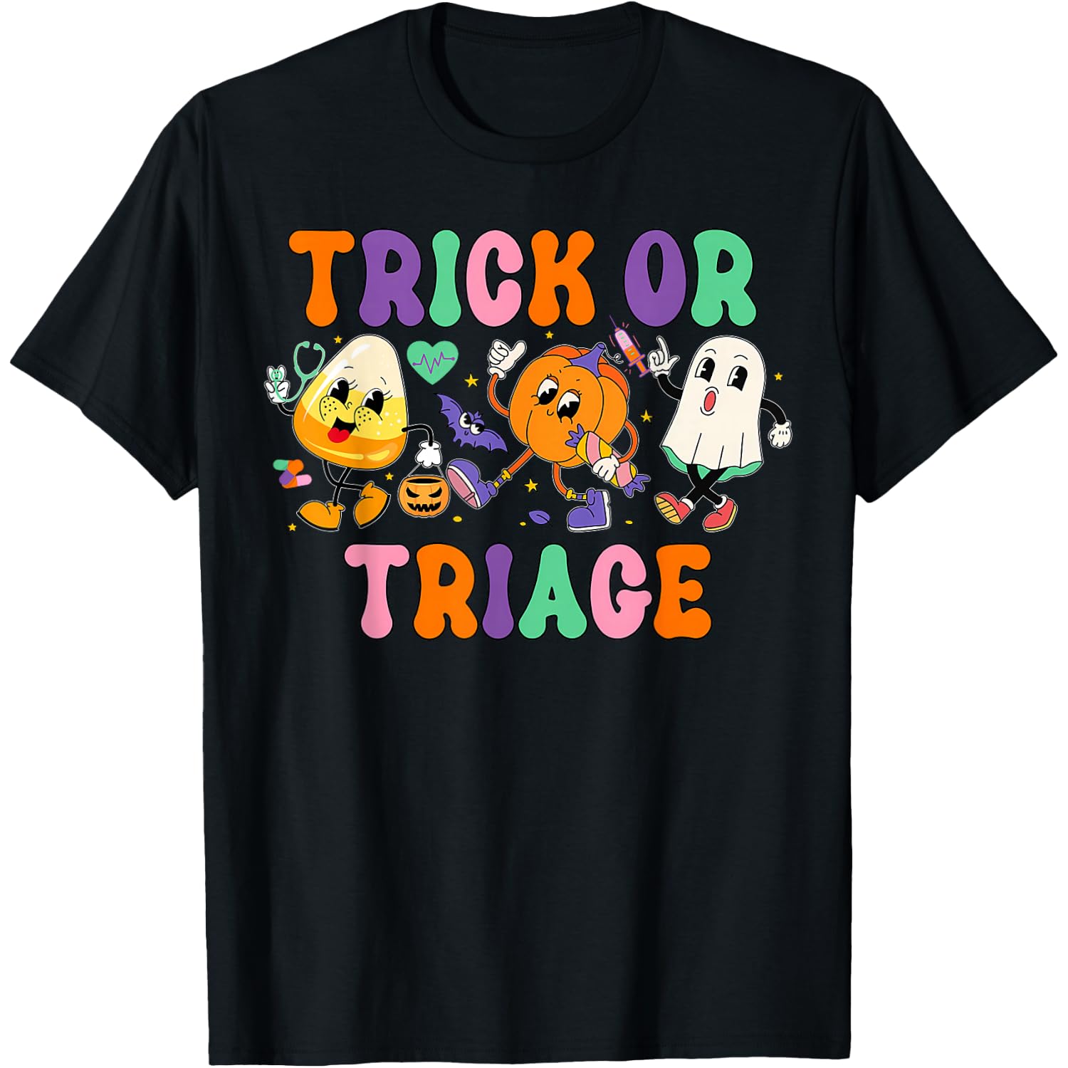 Trick or Triage Nurse Ghost Pumpkin Halloween Spooky Costume T-Shirt