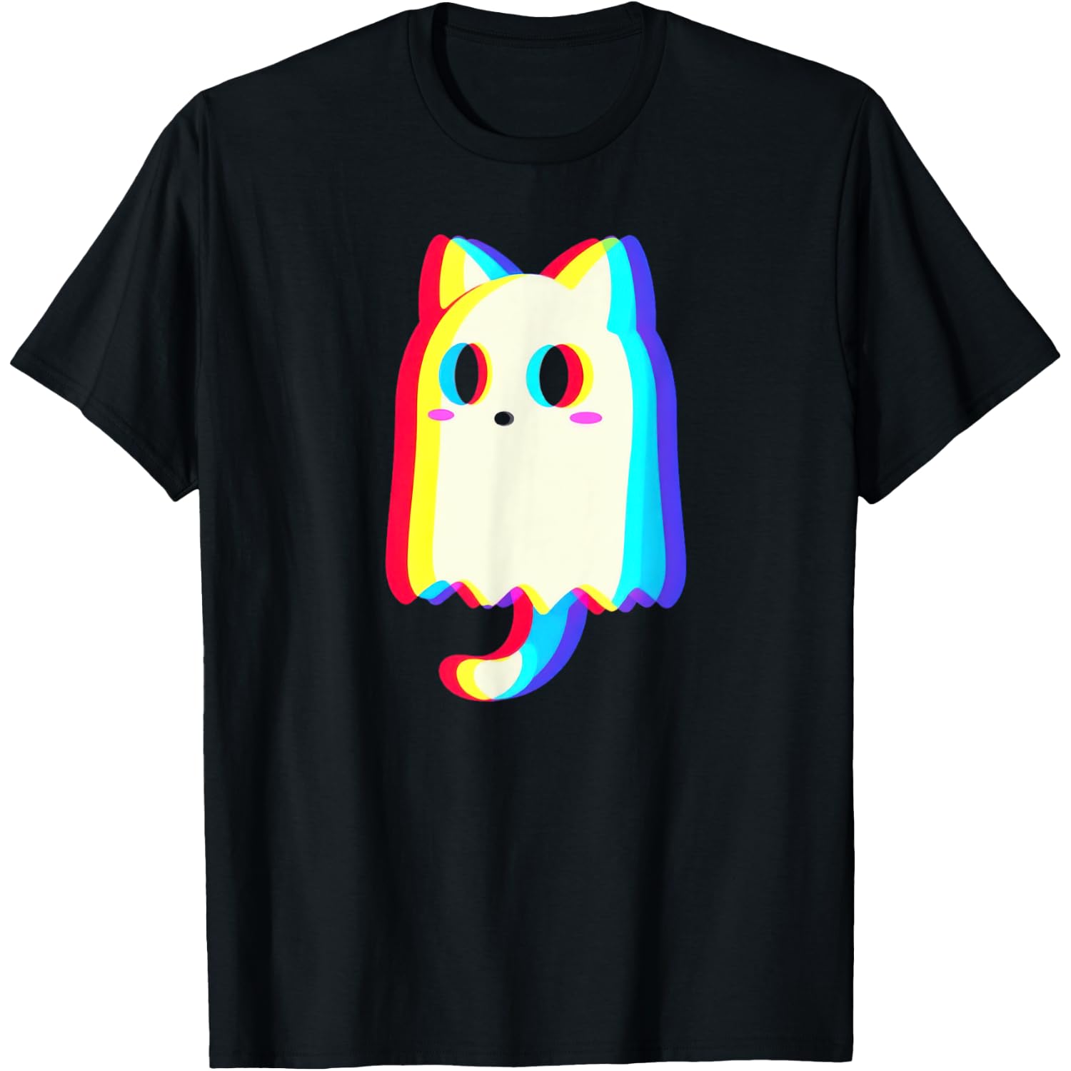 Trippy Vaporwave Ghost Cat Halloween Techno Rave EDM Men Women Kids T-Shirt