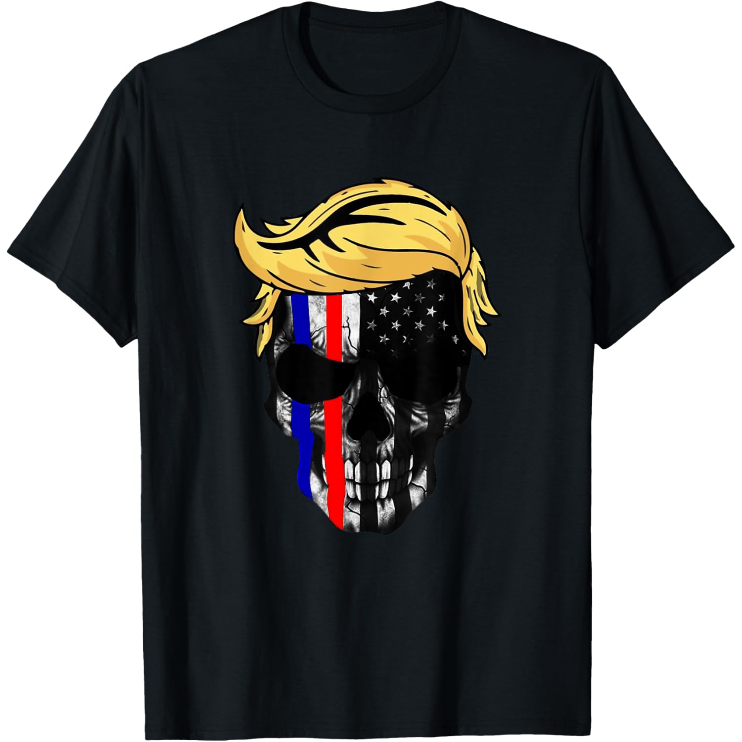 Trump Hair Skull Halloween Trump Head 4th of July US Flag T-Shirt