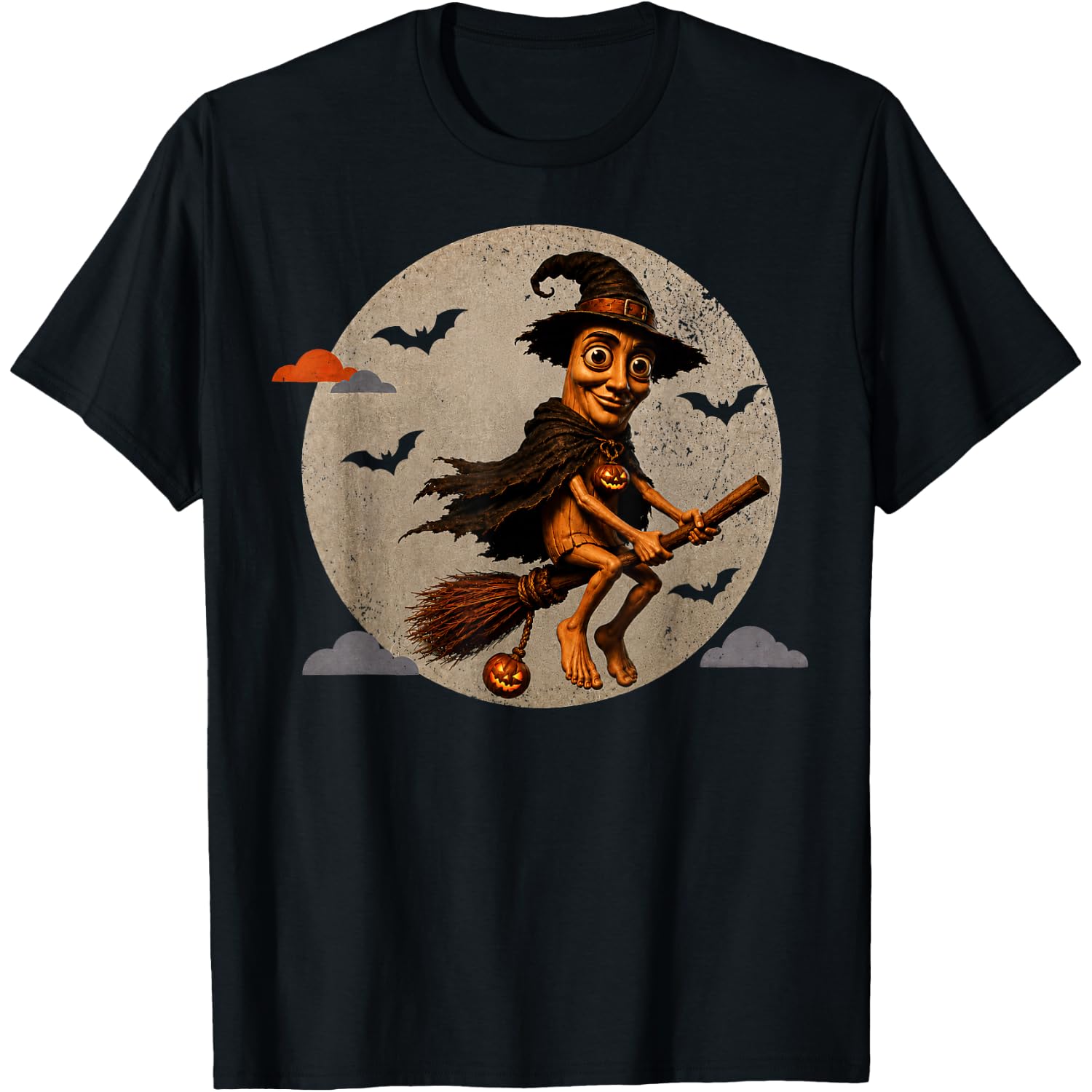 Tung Tung Sahur Flying Witch Costume Halloween Meme T-Shirt