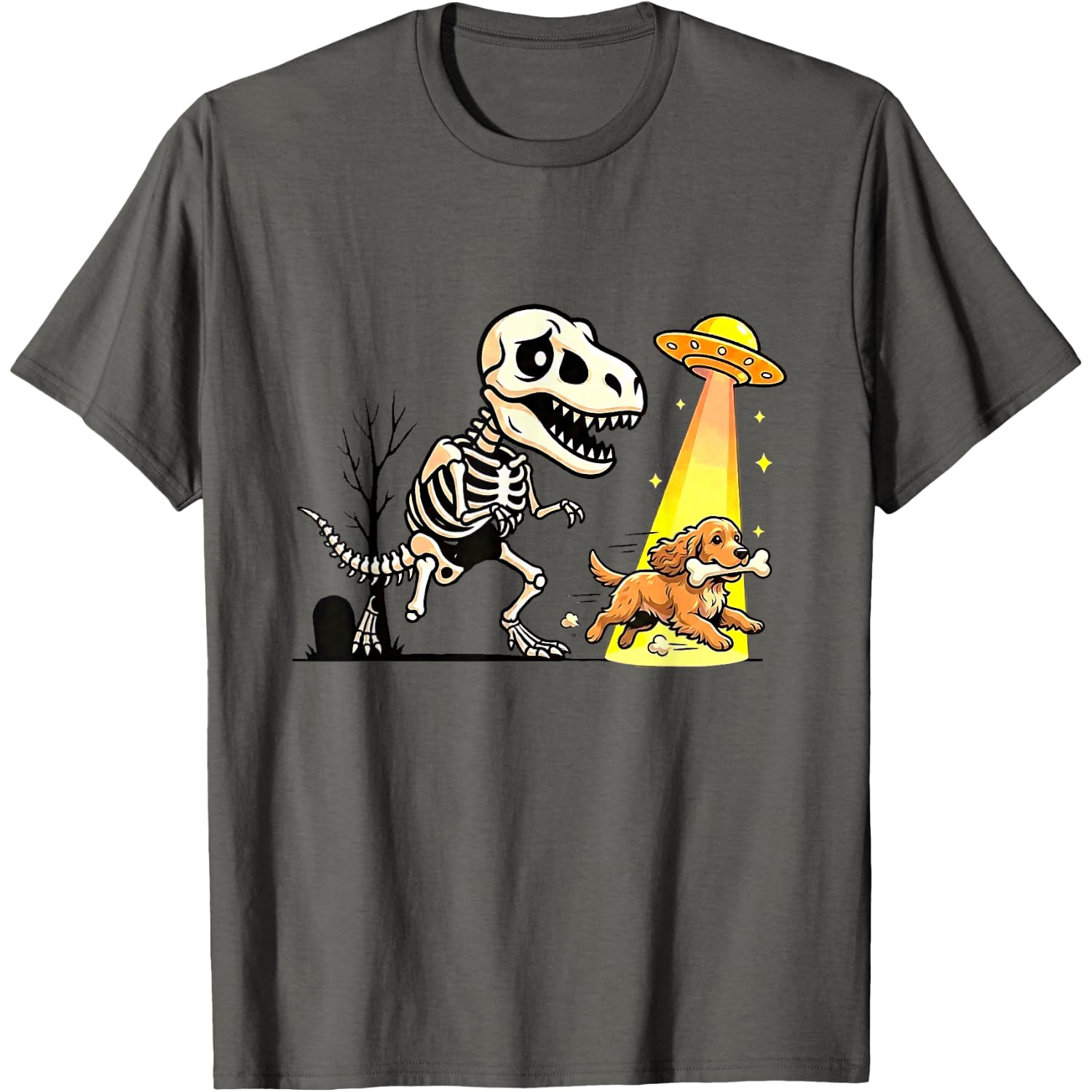 UFO T-Rex Halloween Chasing English Cocker Spaniel T-Shirt