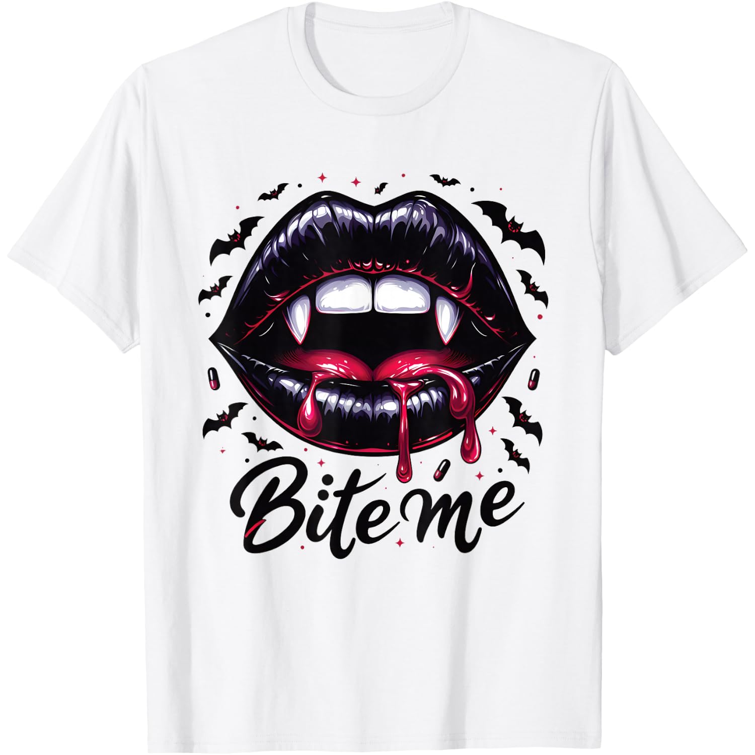 Vampire Lips Bite Me Graphic Halloween Gothic Horror Fangs T-Shirt