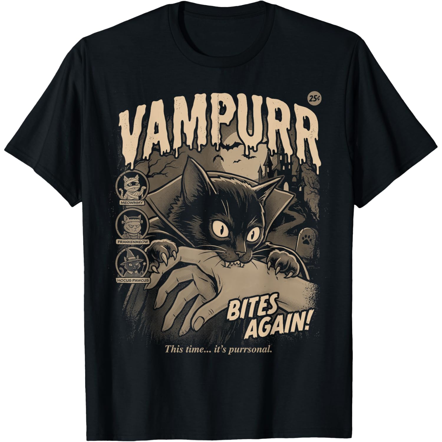 Vampurr Bites Again Catula Funny Halloween Vampire Cat T-Shirt