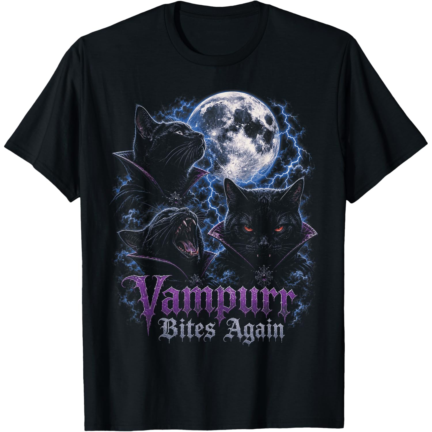 Vampurr Bites Again Funny Cat Halloween Vintage Graphic T-Shirt