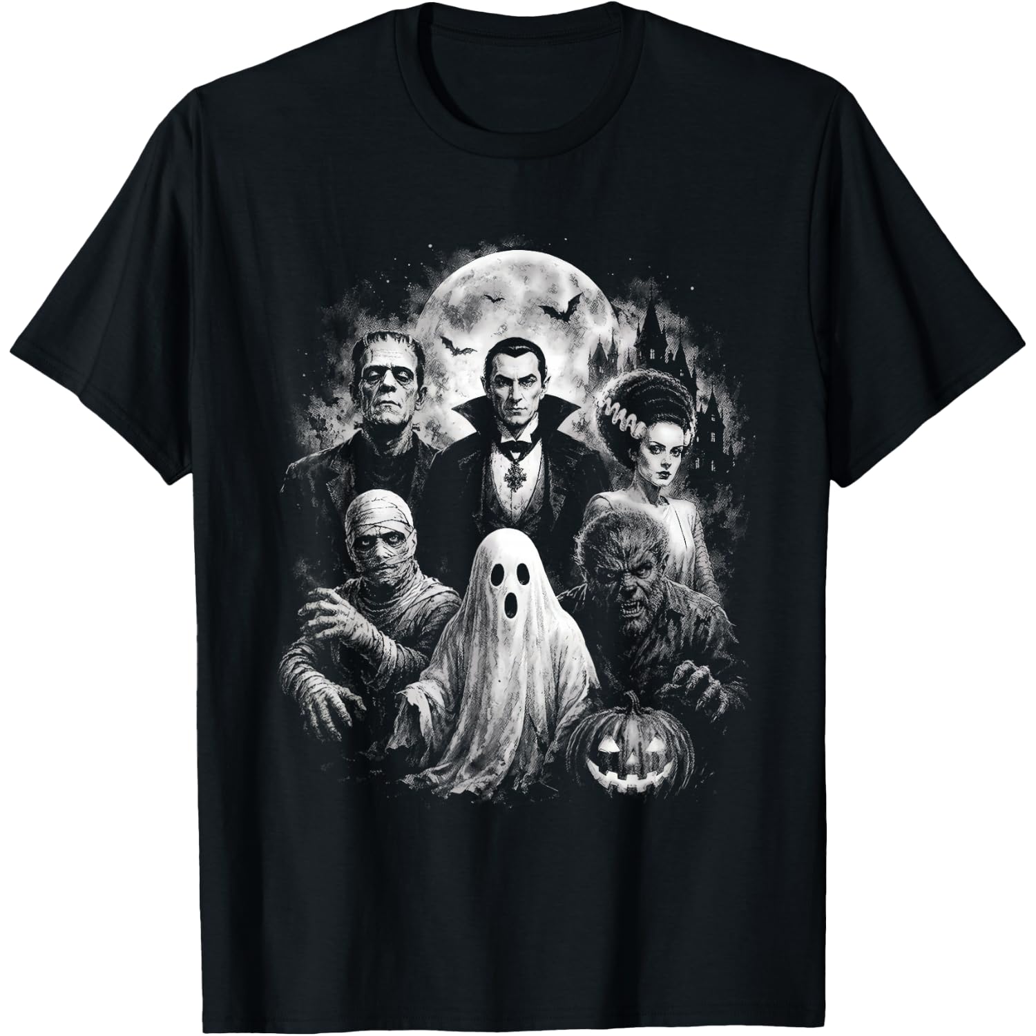 Vintage 90s Monster Mash Ghost Vampire Horror Movies Lovers T-Shirt