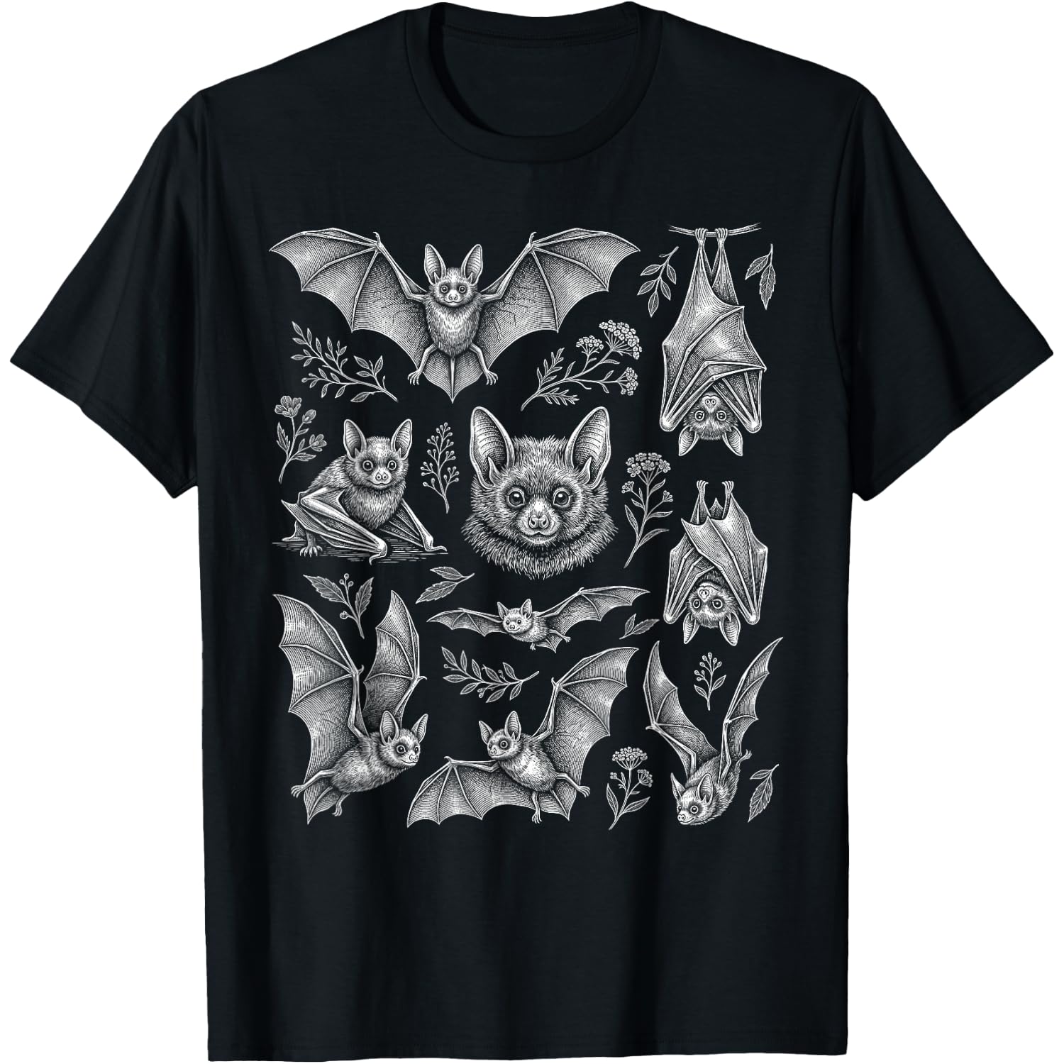 Vintage Bat Gothic Cottagecore Dark Nature Halloween T-Shirt
