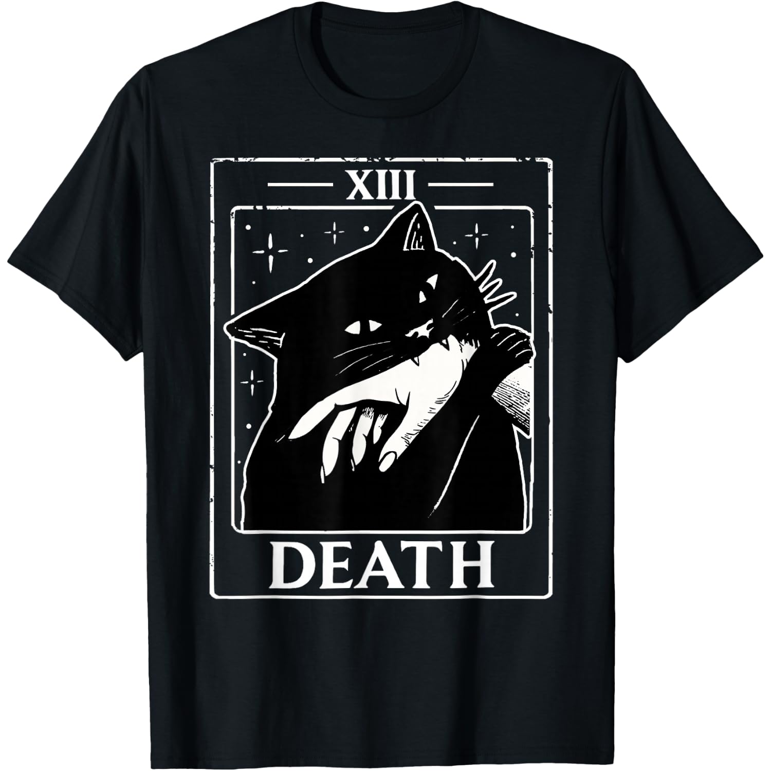Vintage Black Cat Tarot Card Death Humor Halloween Men Women T-Shirt