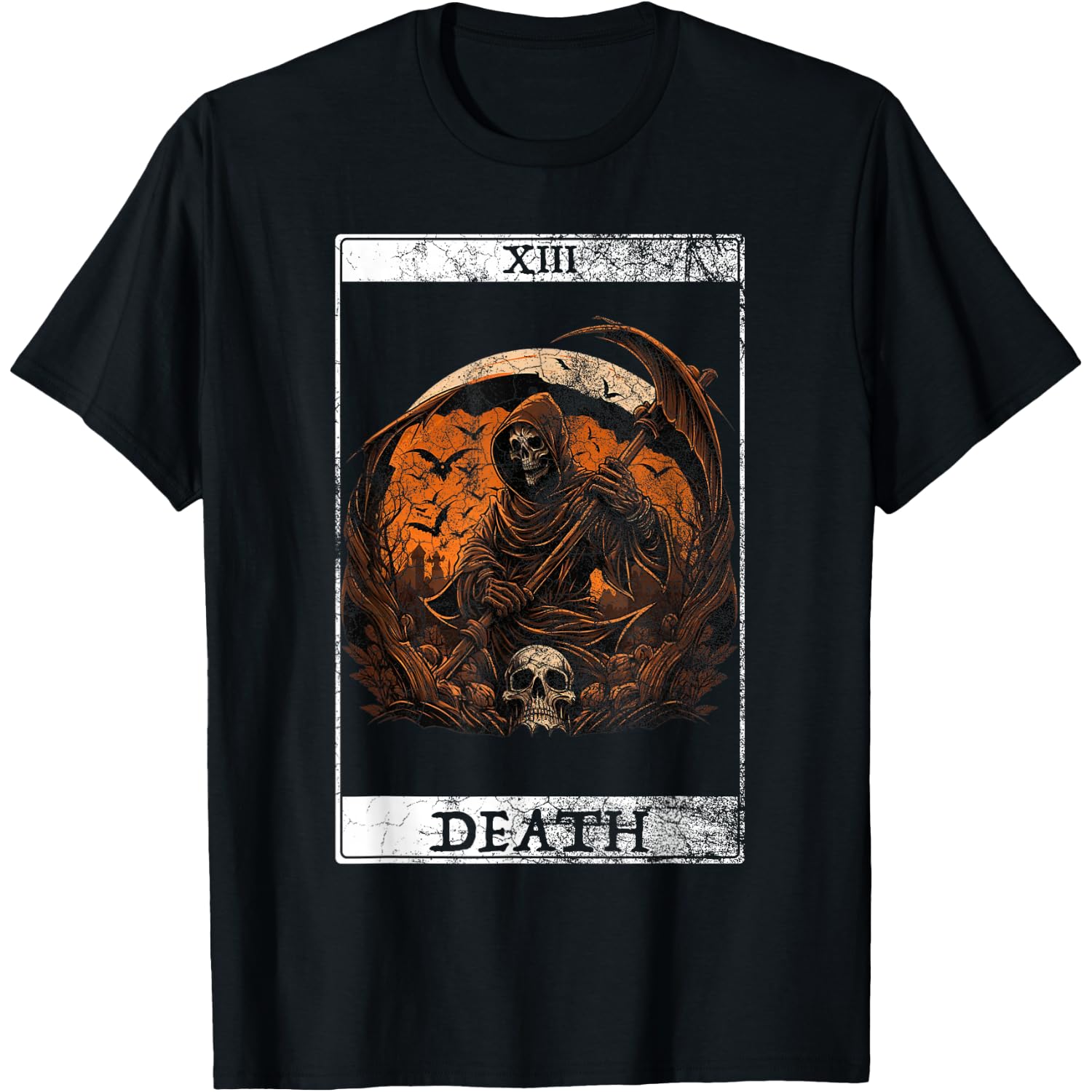 Vintage Death Tarot Card Grim Reaper Occult Satan Halloween T-Shirt