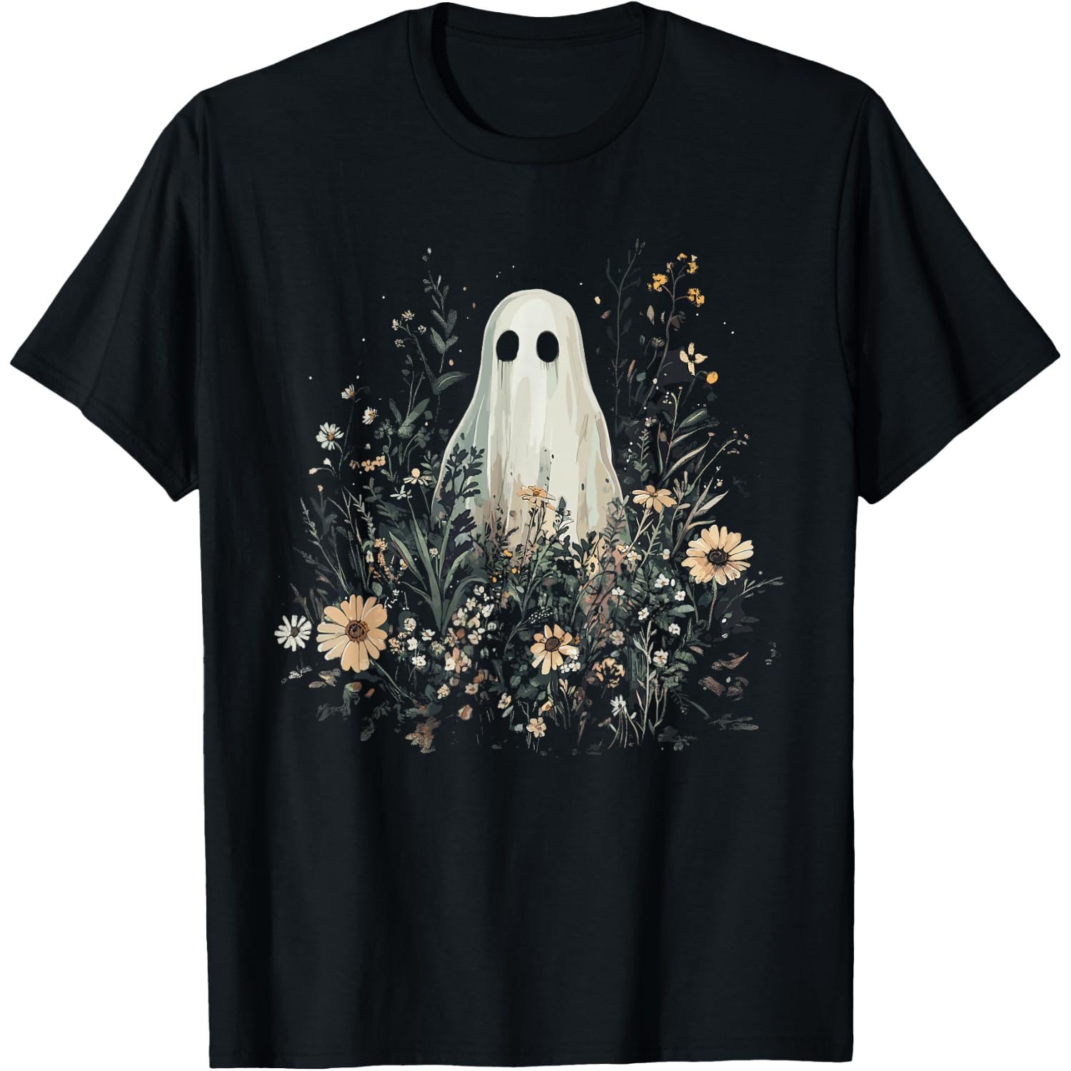 Vintage Floral Ghost Halloween Ghost in The Forest Gothic T-Shirt