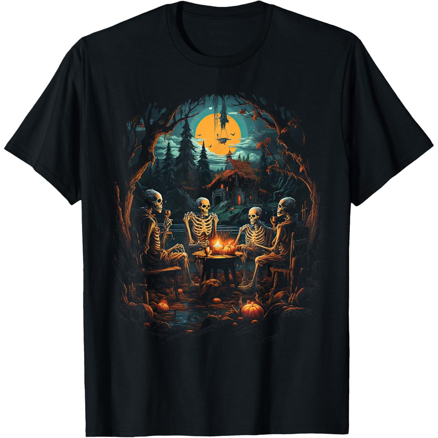 Vintage Ghost and Skeleton by Fire Camping Gothic Halloween T-Shirt