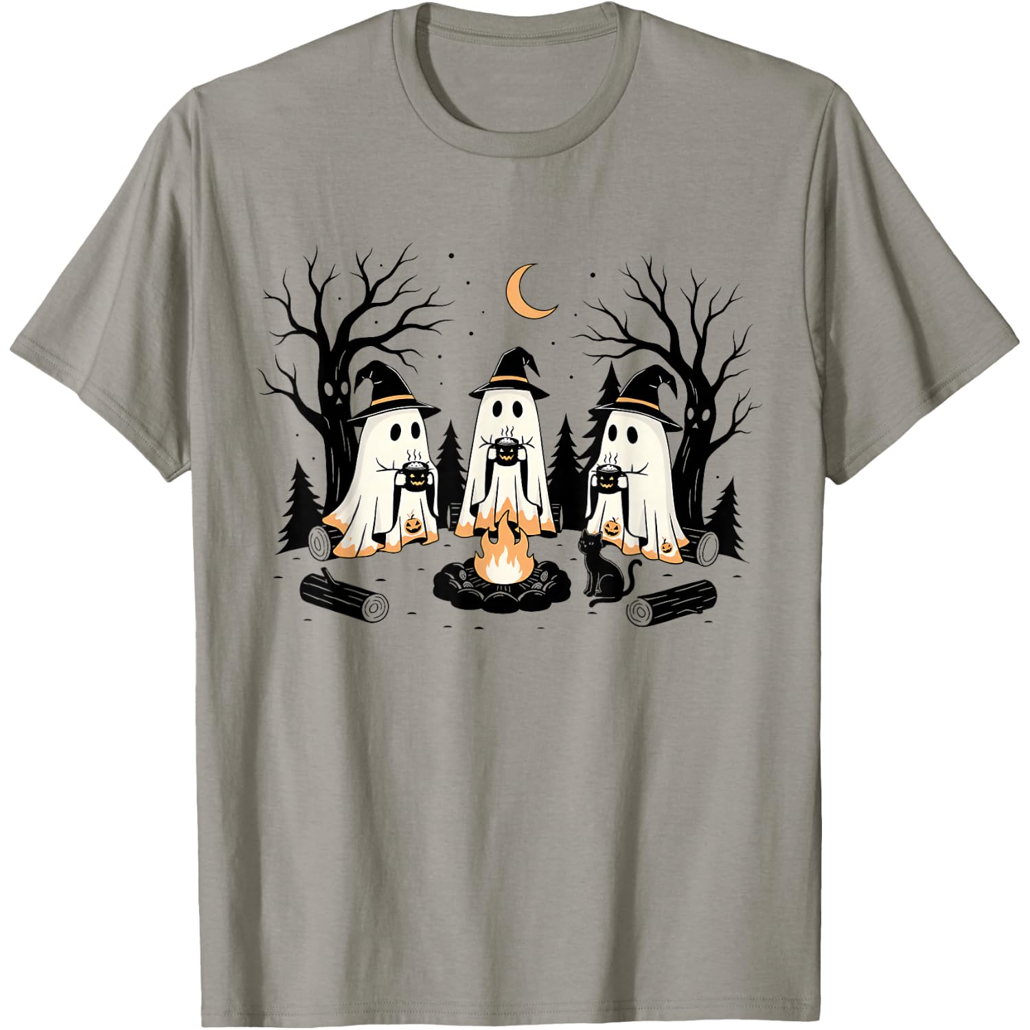 Vintage Ghost Camping Funny Ghost Campfire Spooky Halloween T-Shirt