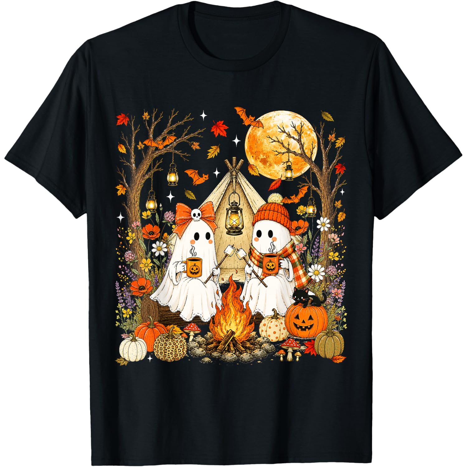 Vintage Ghost Camping Gothic Halloween Campfire Men Women T-Shirt
