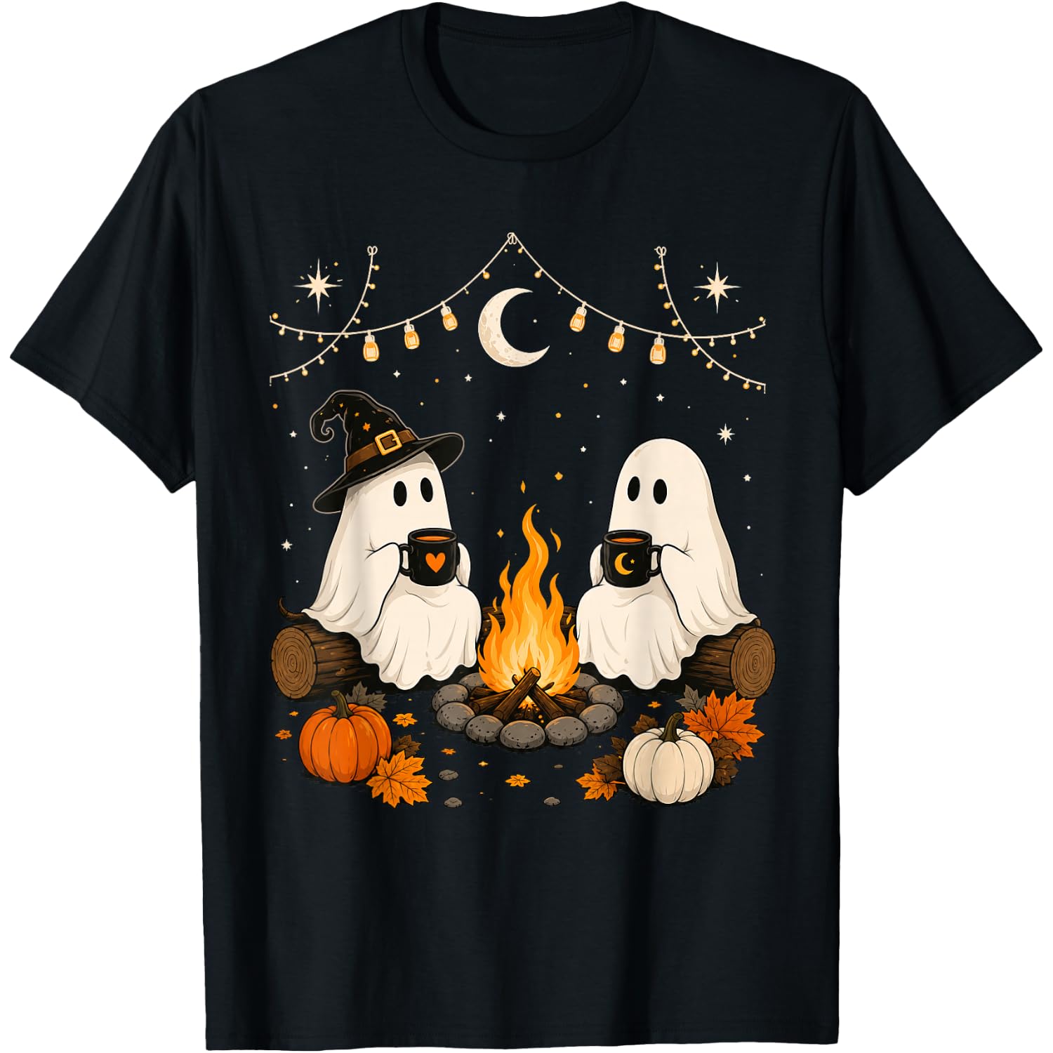 Vintage Ghost Camping Halloween Spooky Season Men Women Kids T-Shirt