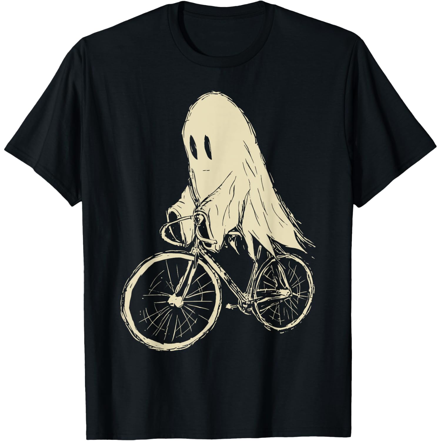Vintage Ghost Riding Bicycle Cycing Biking Halloween T-Shirt