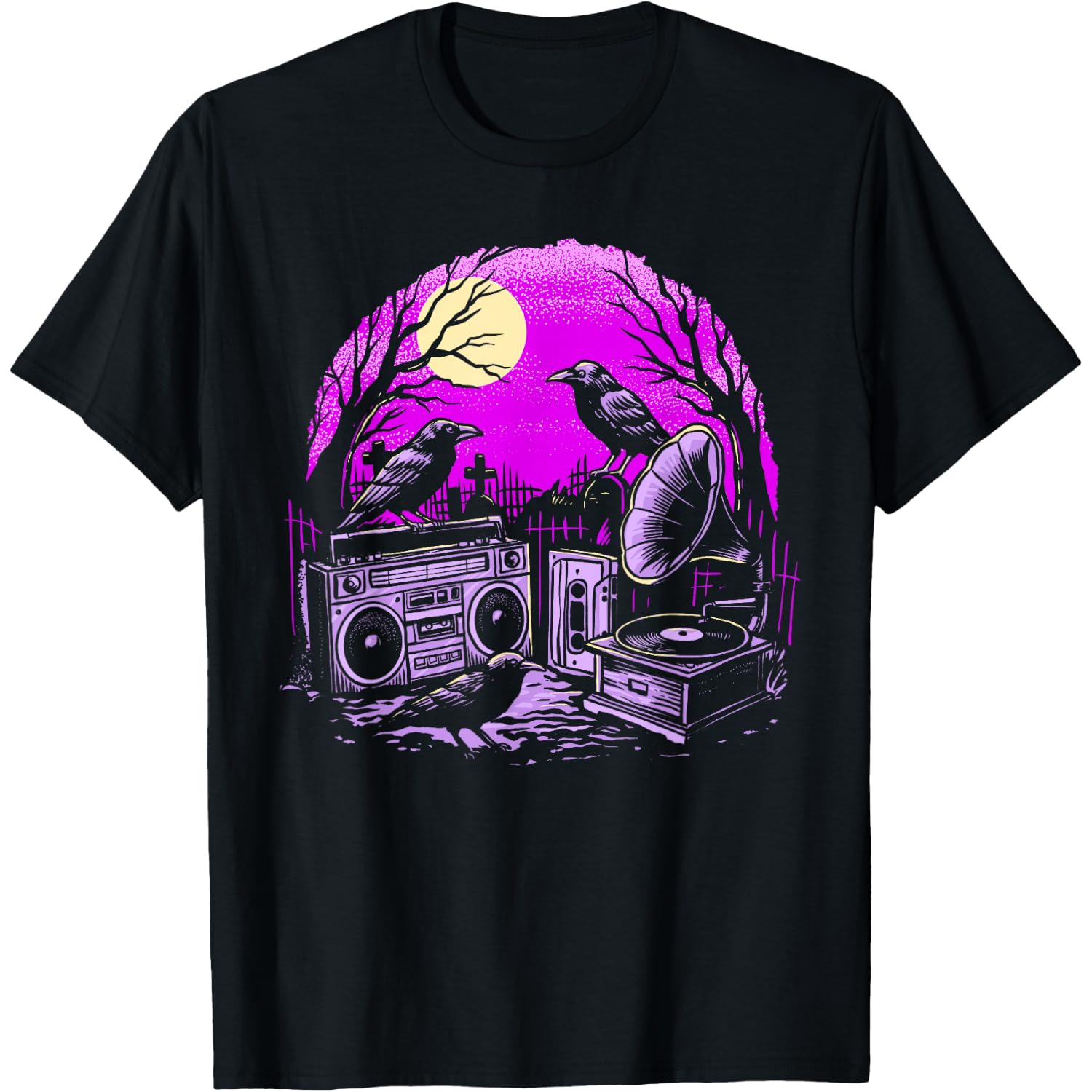 Vintage Graveyard Retro Halloween Music Cassette Tape Spooky T-Shirt