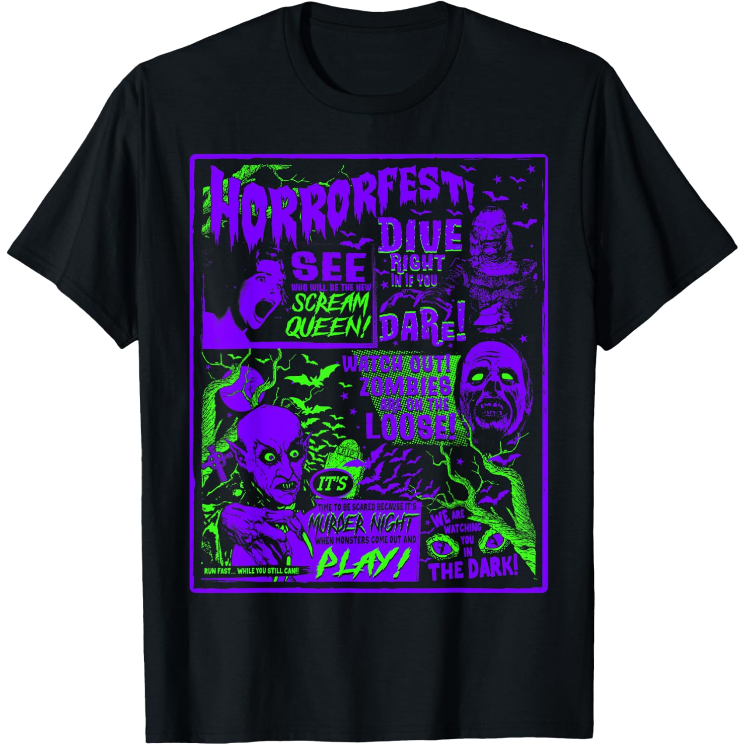 Vintage Halloween Classic Horror Movie Poster Horrorfest T-Shirt
