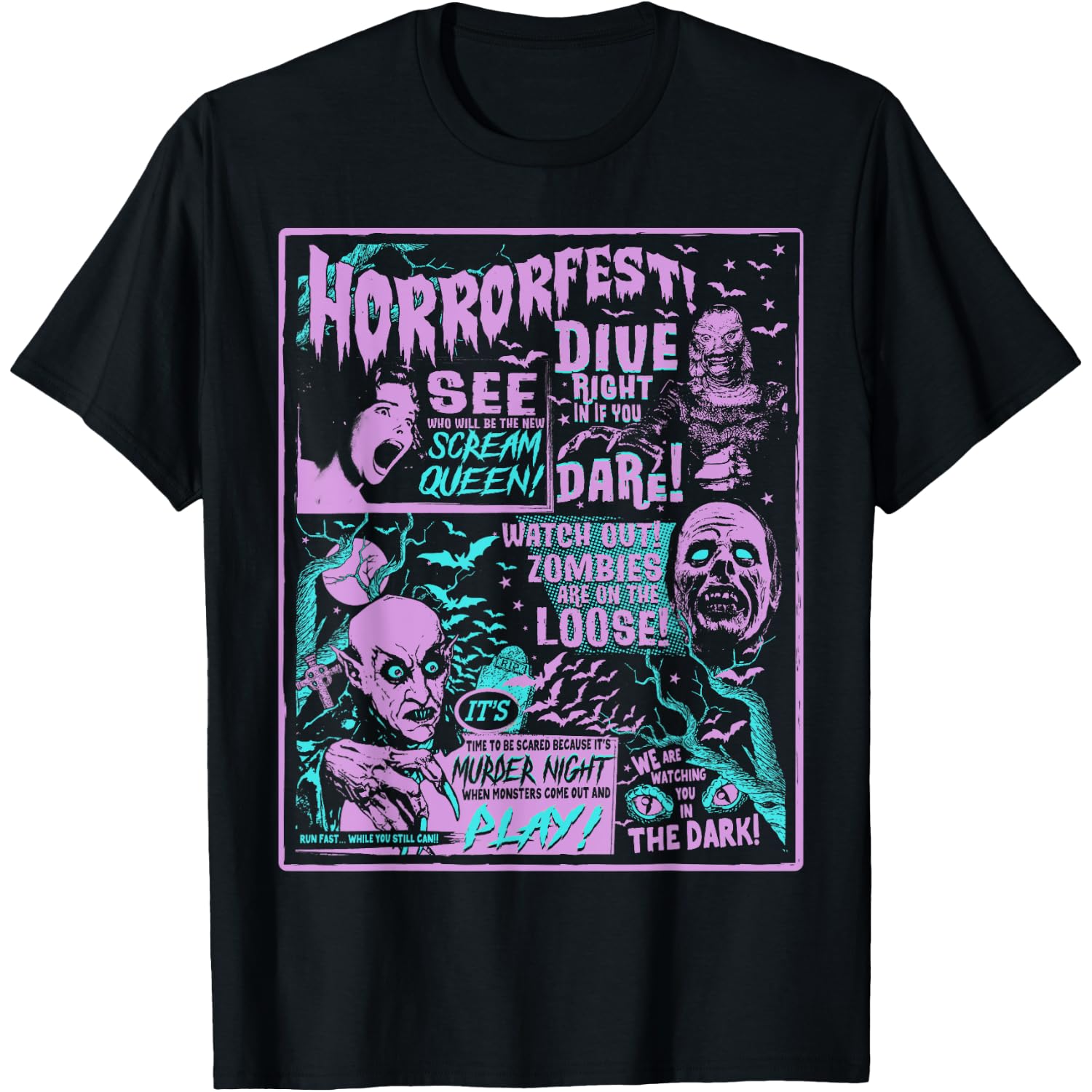 Vintage Halloween Classic Horror Movie Poster Horrorfest T-Shirt