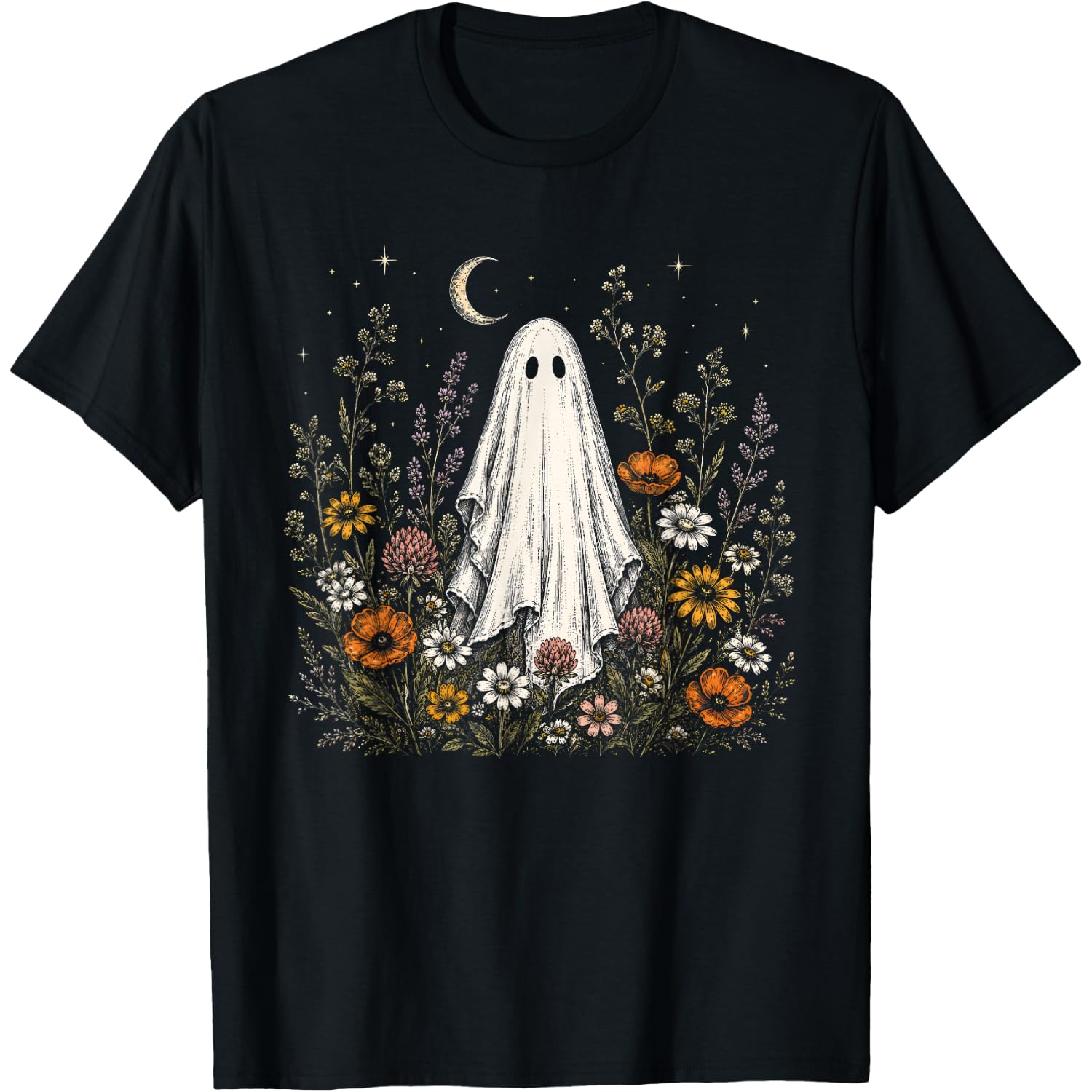 Vintage Halloween Cute Ghost Wildflower Autumn Spooky Season T-Shirt