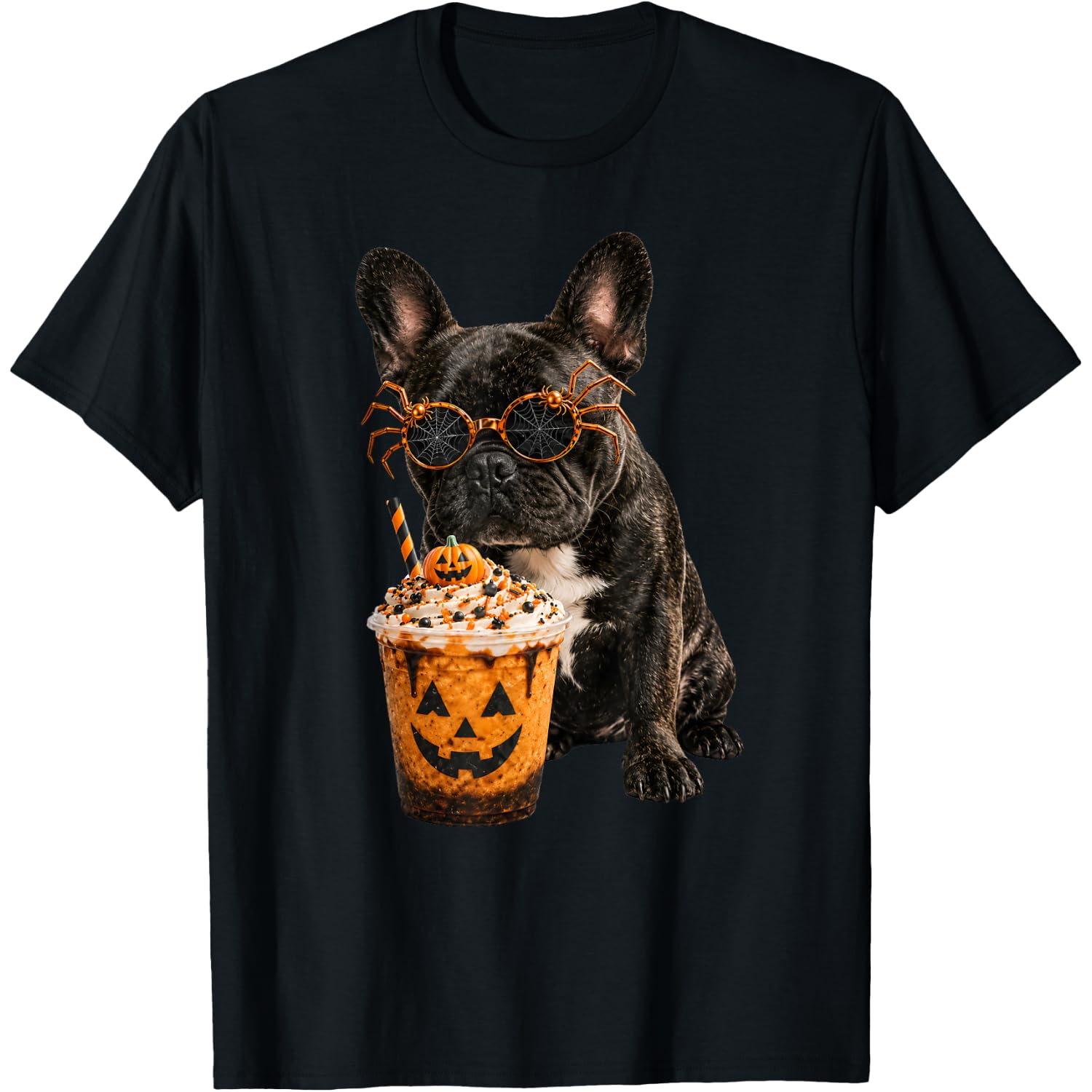 Vintage Halloween French Bulldog Drinking Coffee Dog Lover T-Shirt