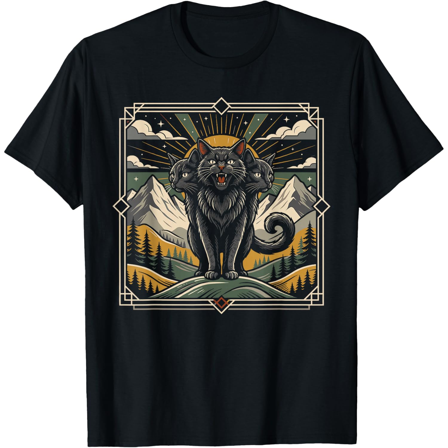 Vintage Halloween Shirt, Three Headed Cat Grunge T-Shirt