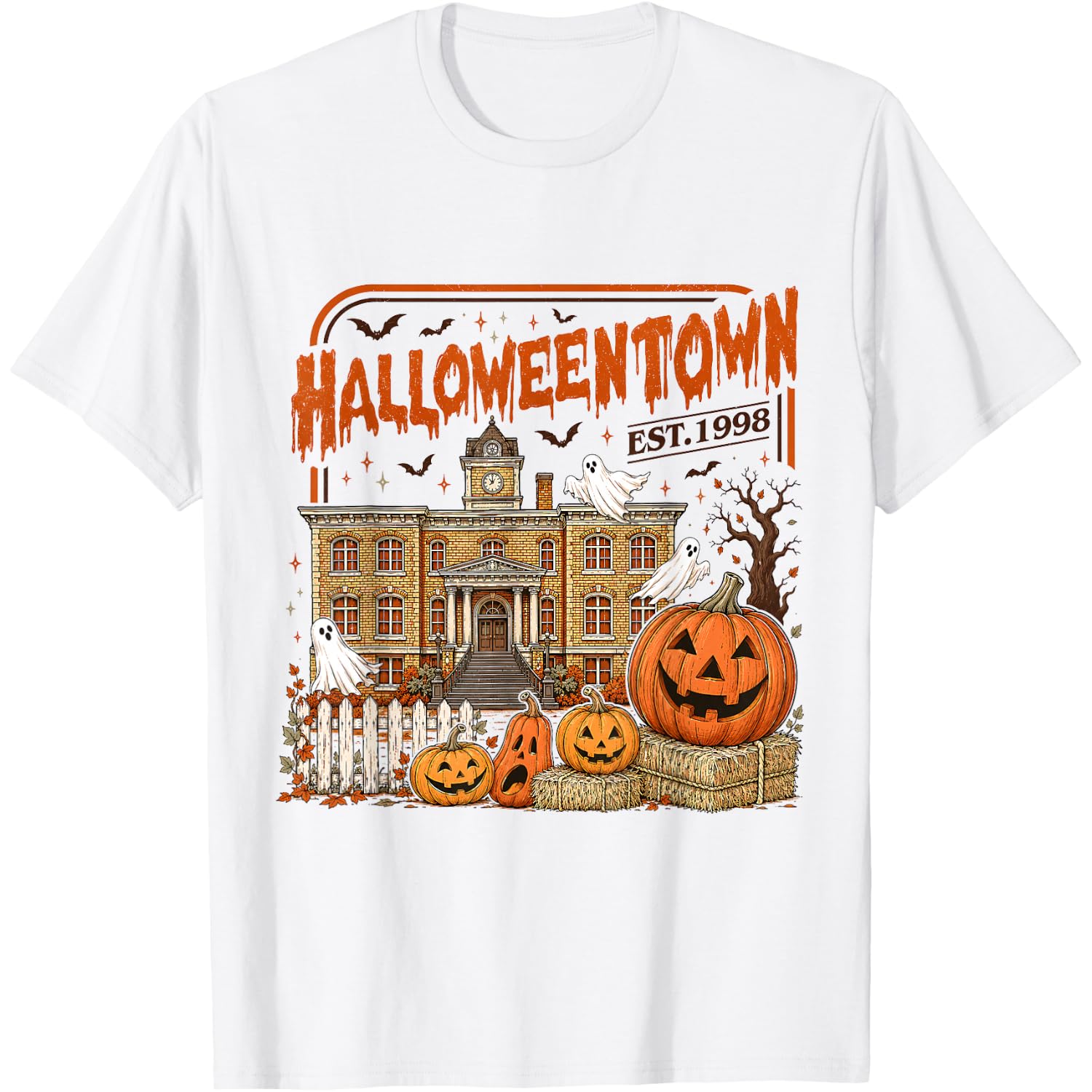 Vintage Halloween Town Men Women Kids Spooky Graphic T-Shirt