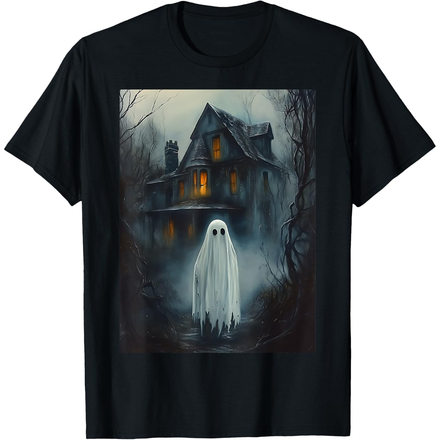 Vintage Haunted House Halloween Midnight Spooky Ghost Horror T-Shirt