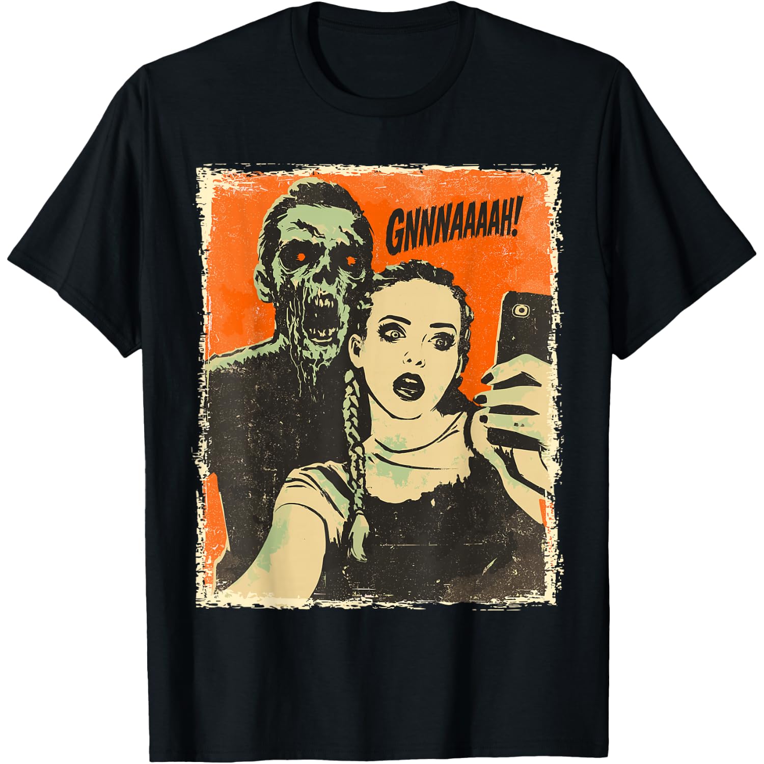 Vintage Horror Comic Zombie Selfie Creepy Cute Halloween T-Shirt