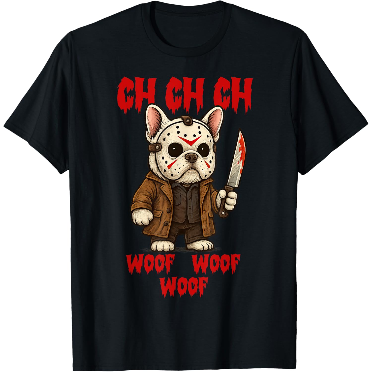 Vintage Horror Movie French Bulldog Funny Cute Woof T-Shirt