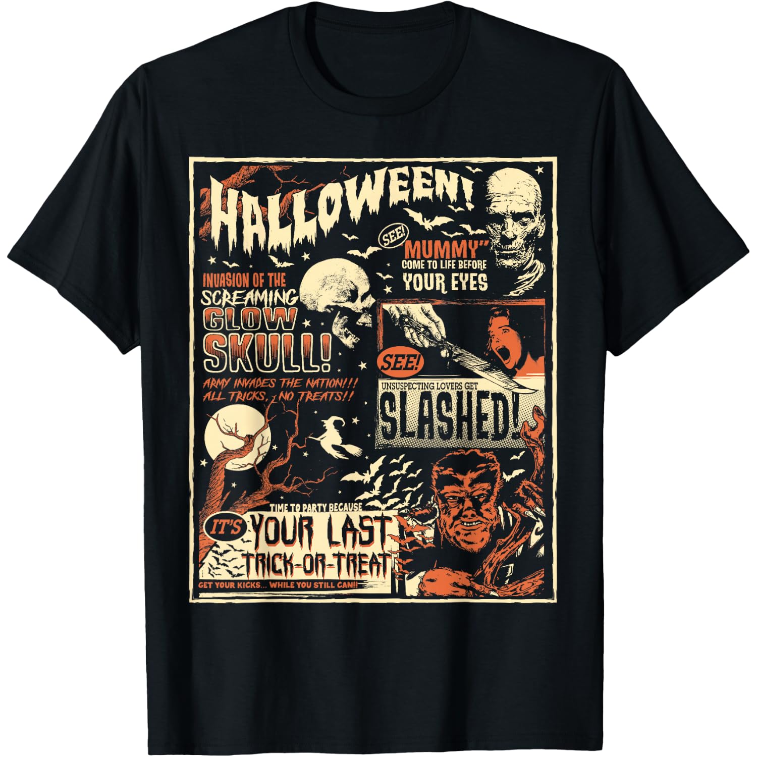 Vintage Horror Movie Poster Terror Old Time Halloween T-Shirt