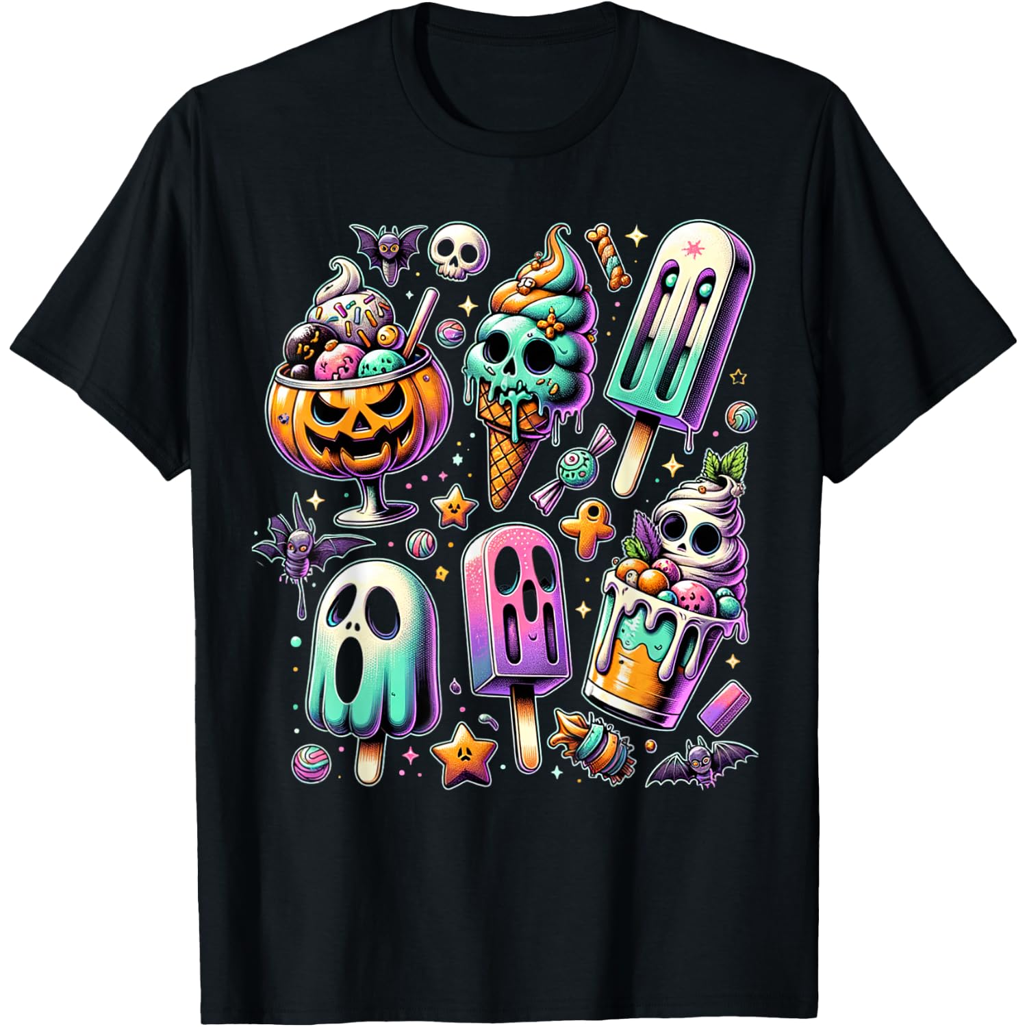 Vintage Horror Movie Summer Popsicle Halloween Summerween T-Shirt