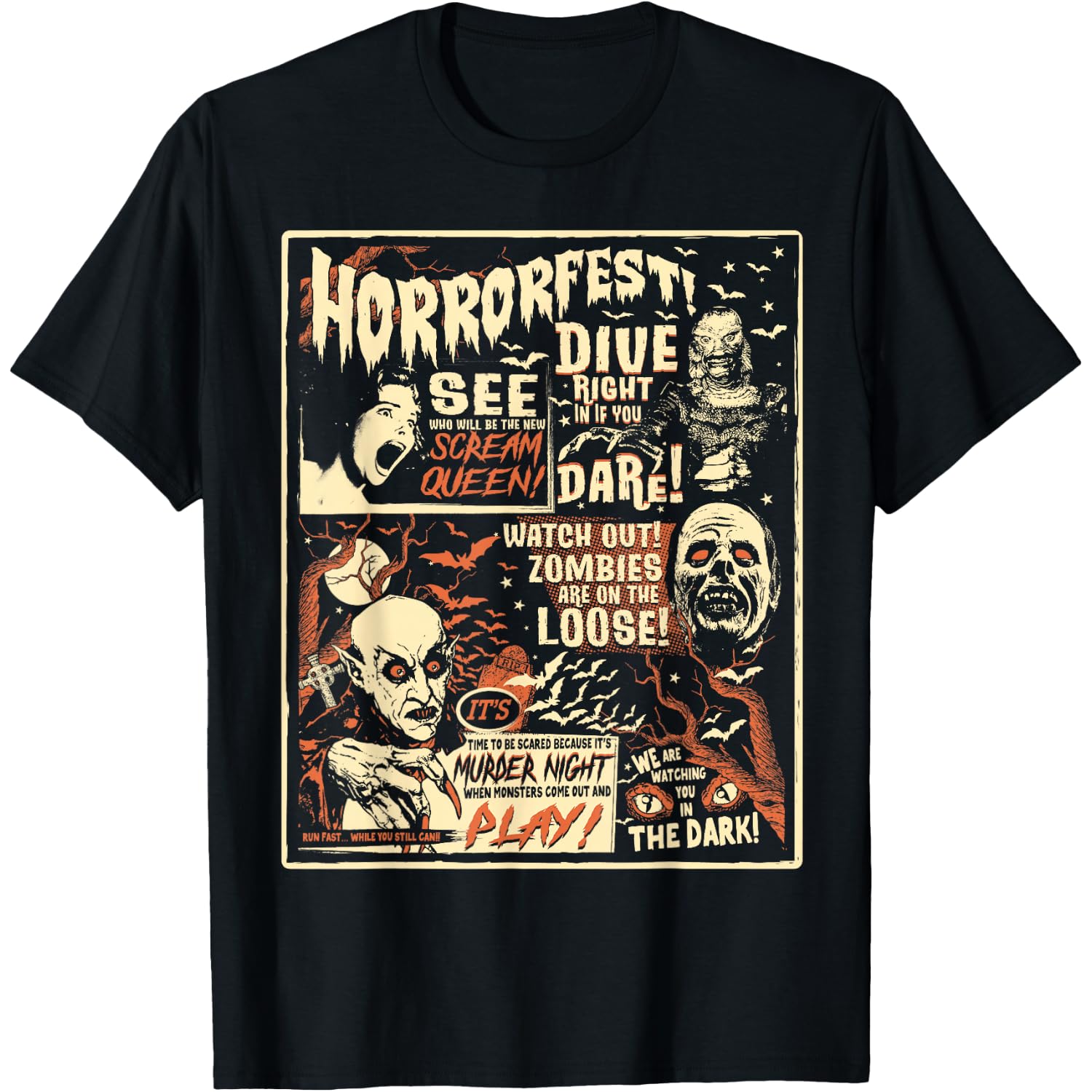 Vintage Horrorfest Poster Halloween Movie Old Time Horror T-Shirt