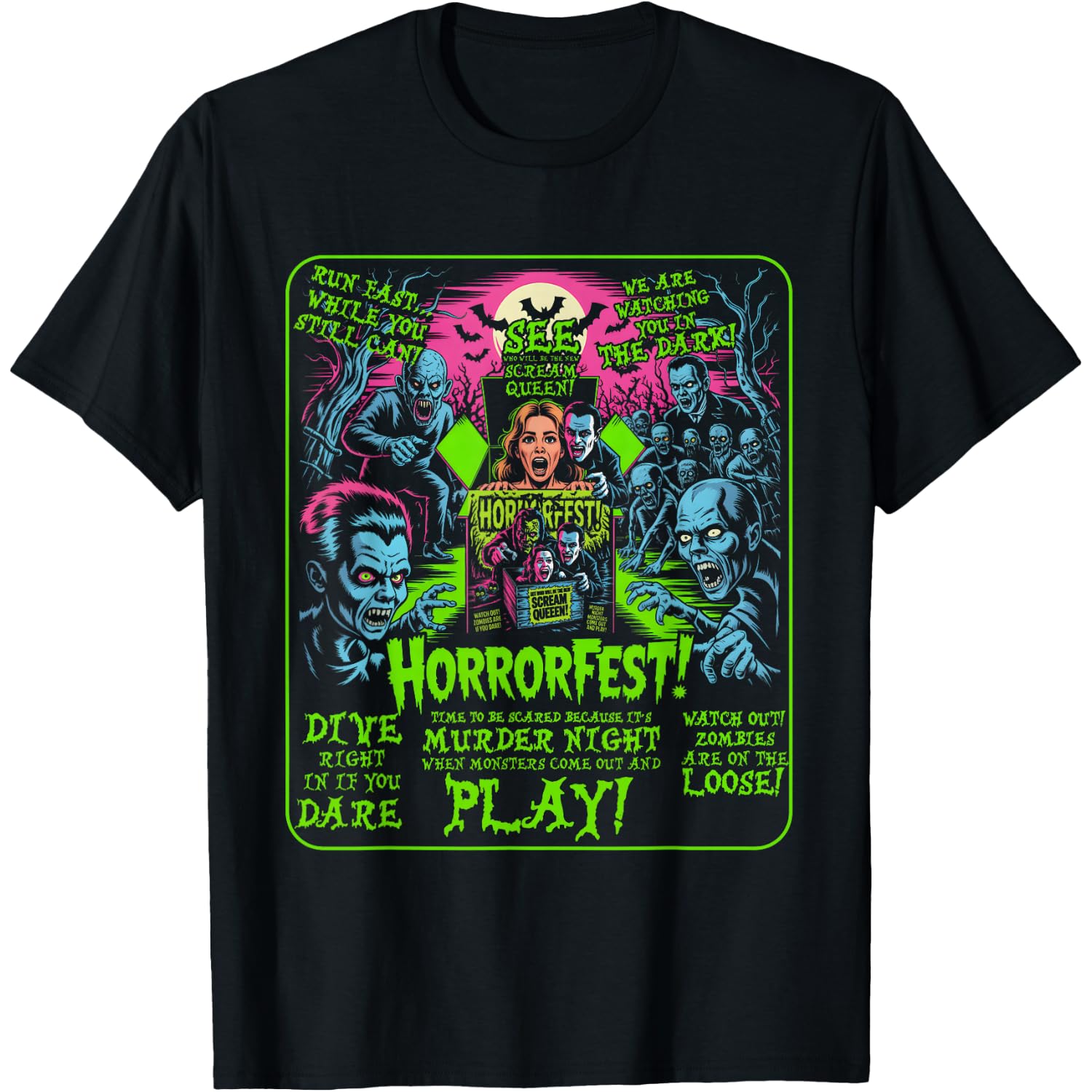 Vintage Horrorfest Poster Halloween Movie Old Time Horror T-Shirt