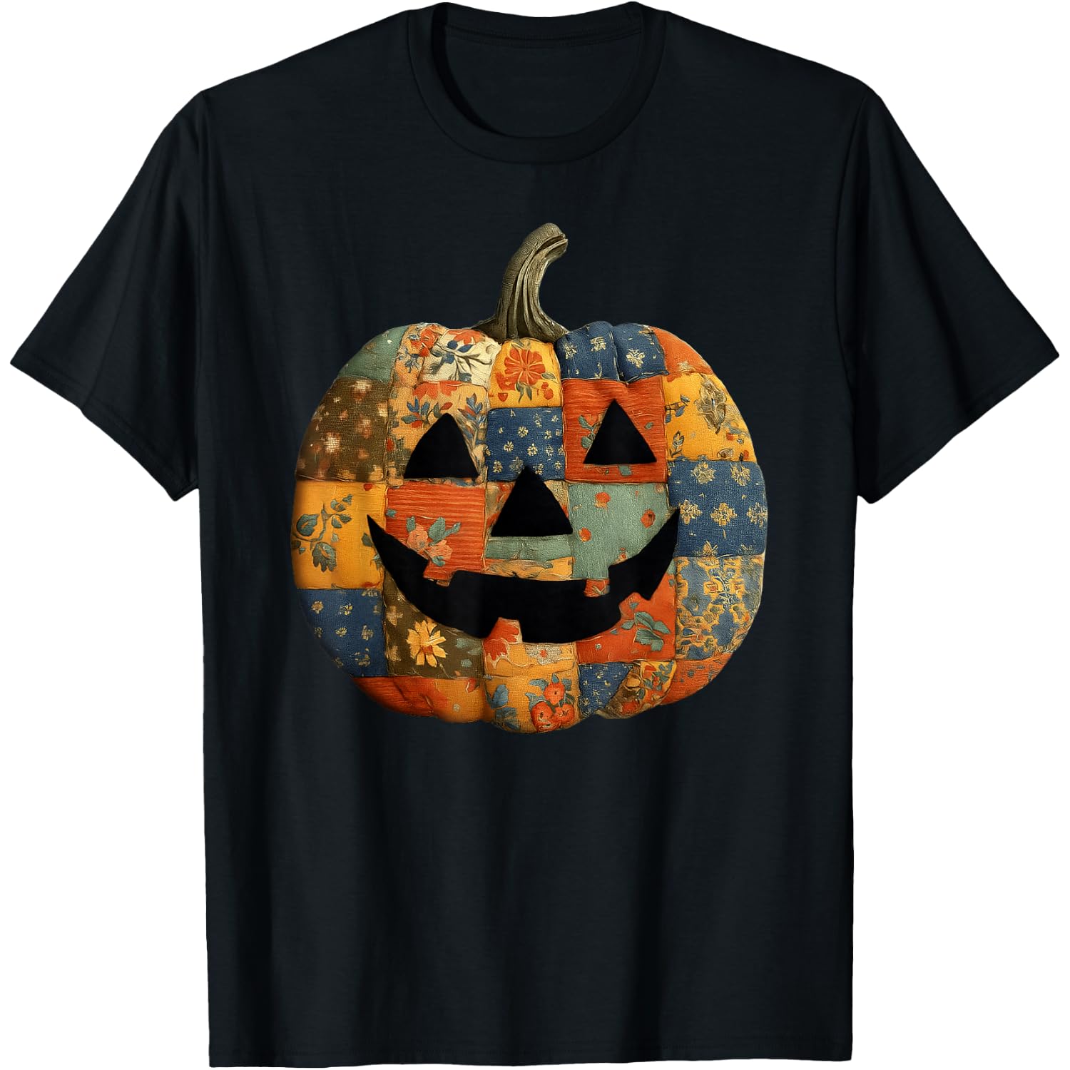Vintage Patchwork Pumpkin Quilted Halloween Fall Aesthetic T-Shirt