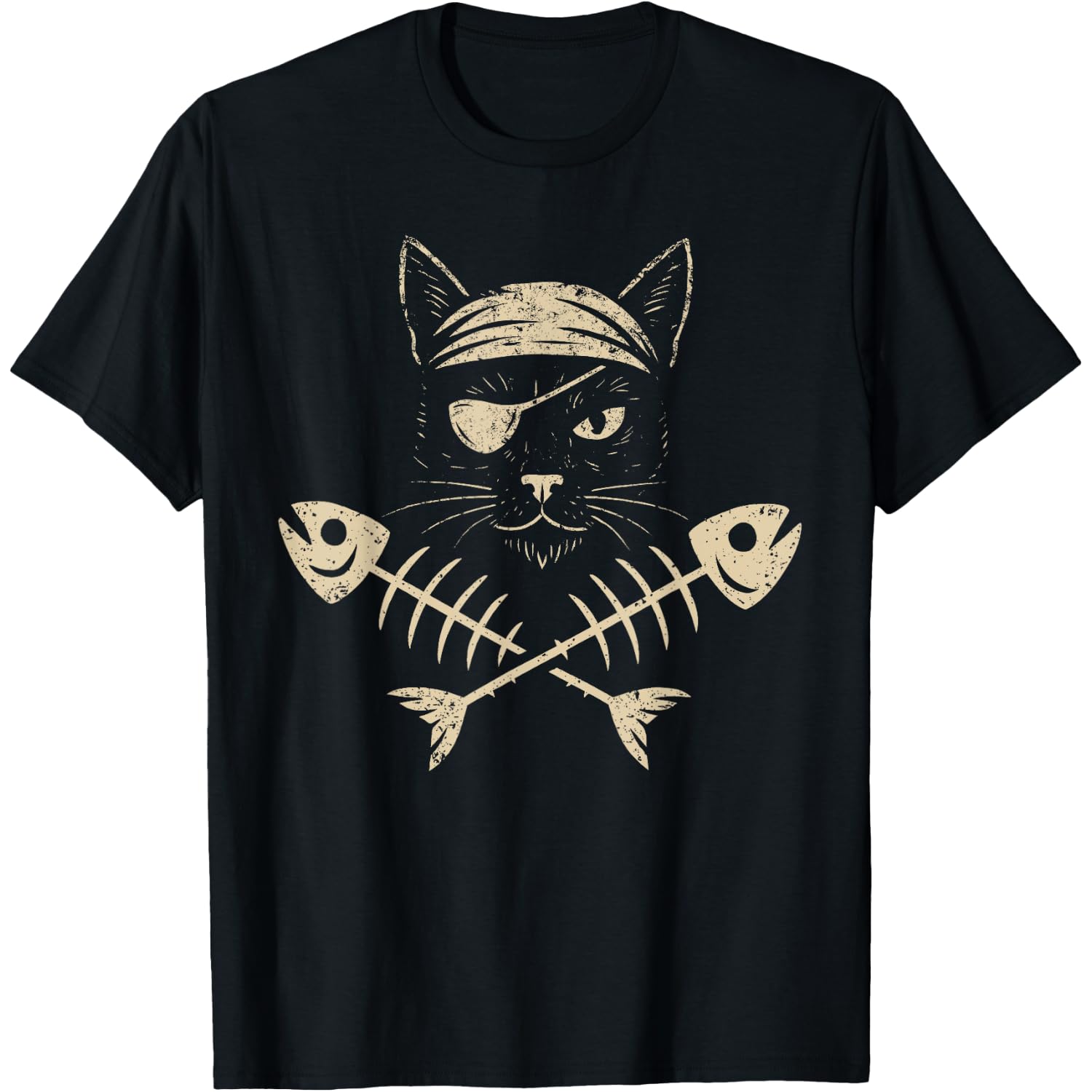 Vintage Pirate Black Cat Crossbones Halloween T-Shirt