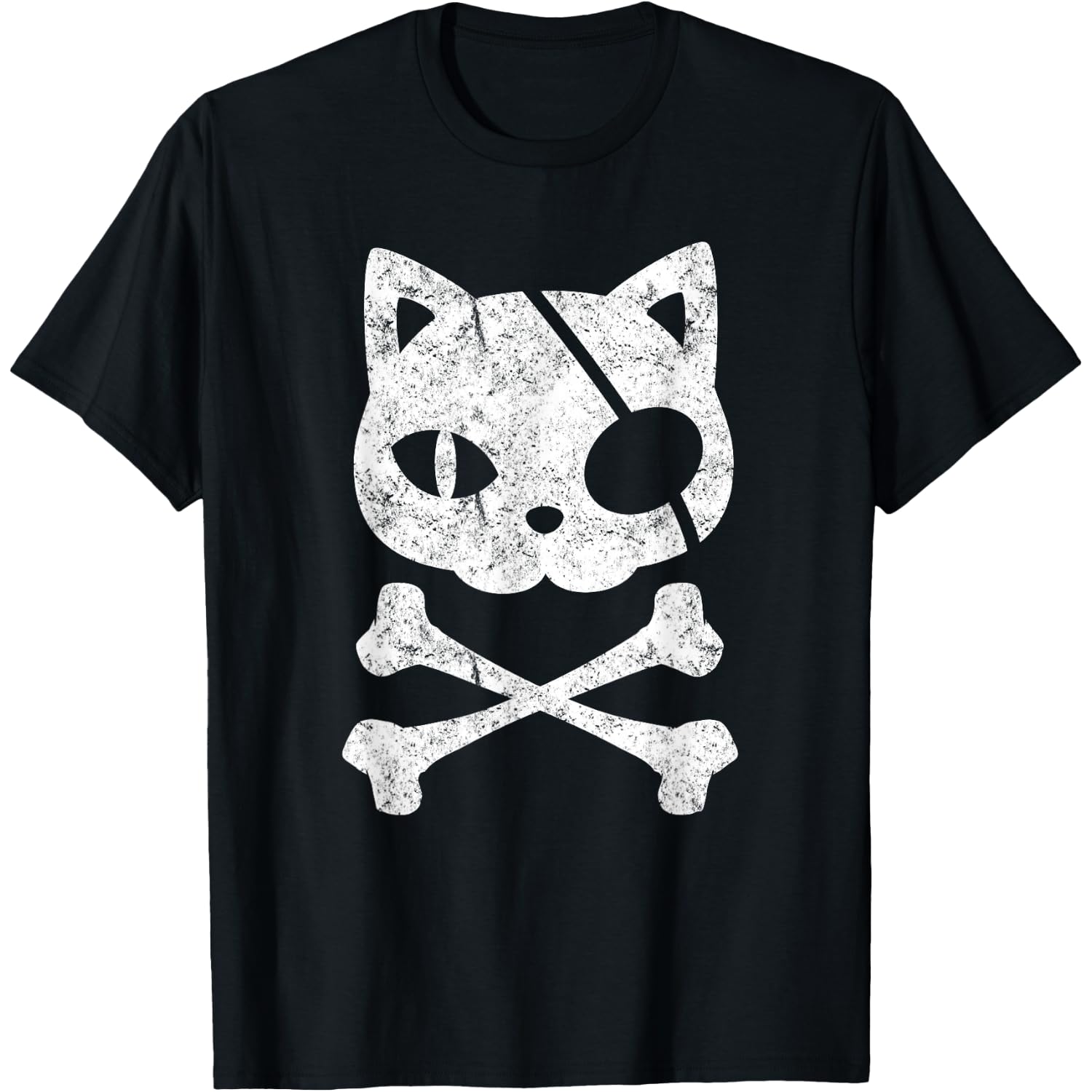 Vintage Pirate Cat Kitten Halloween Skull Cross Bones T-Shirt