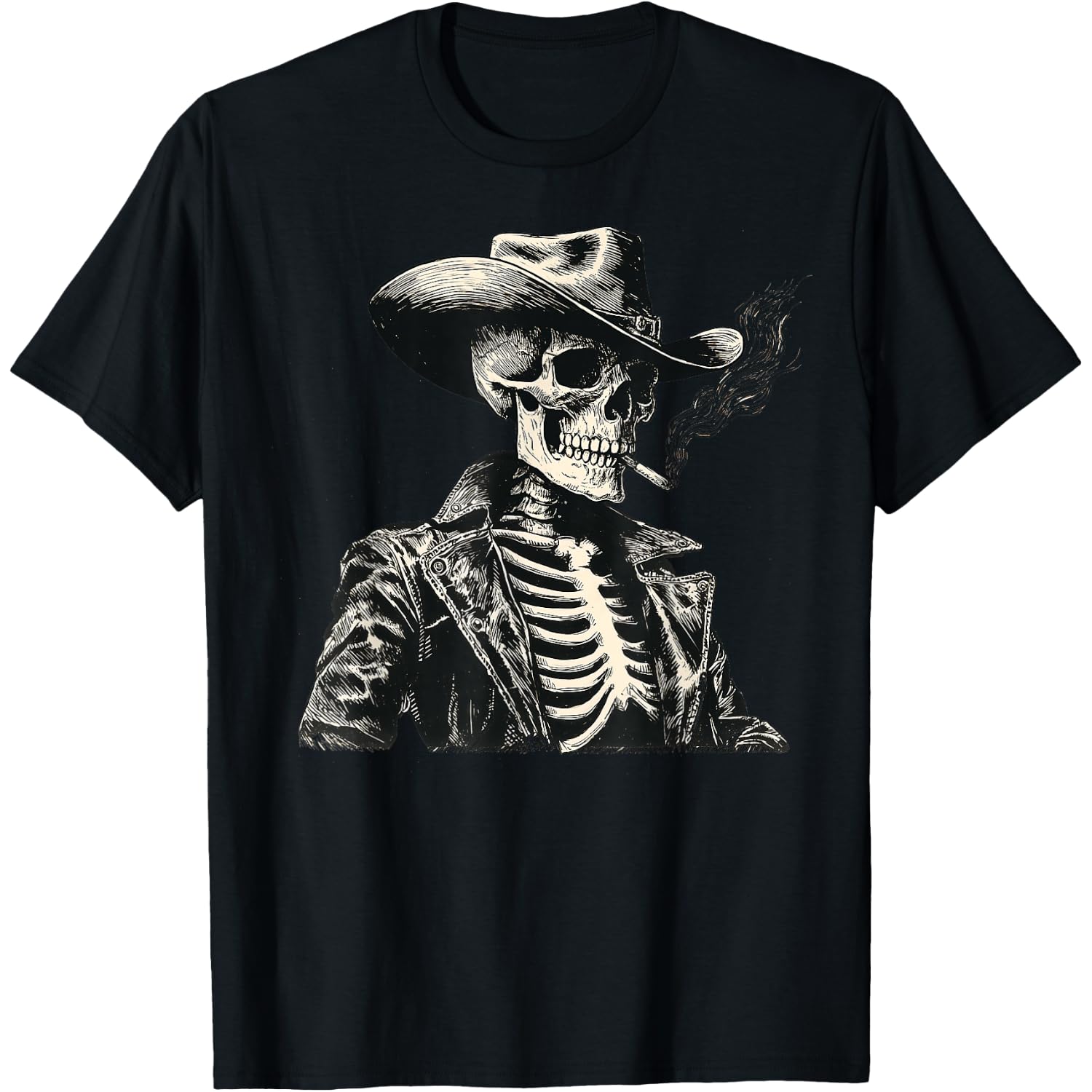 Vintage Rodeo Western Cowboy Skeleton Cigarette Halloween T-Shirt