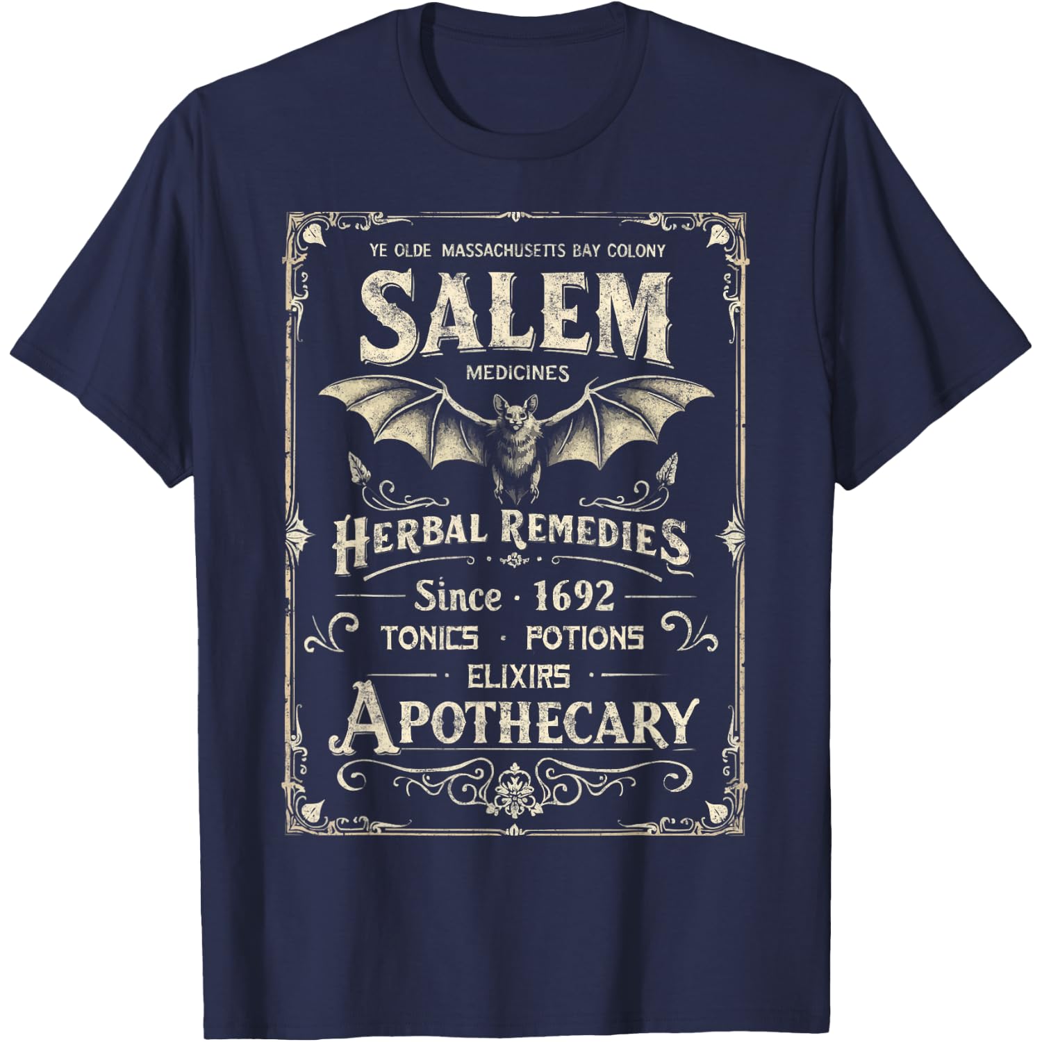 Vintage Salem 1692 Medicines Apothecary Funny Halloween Tee T-Shirt