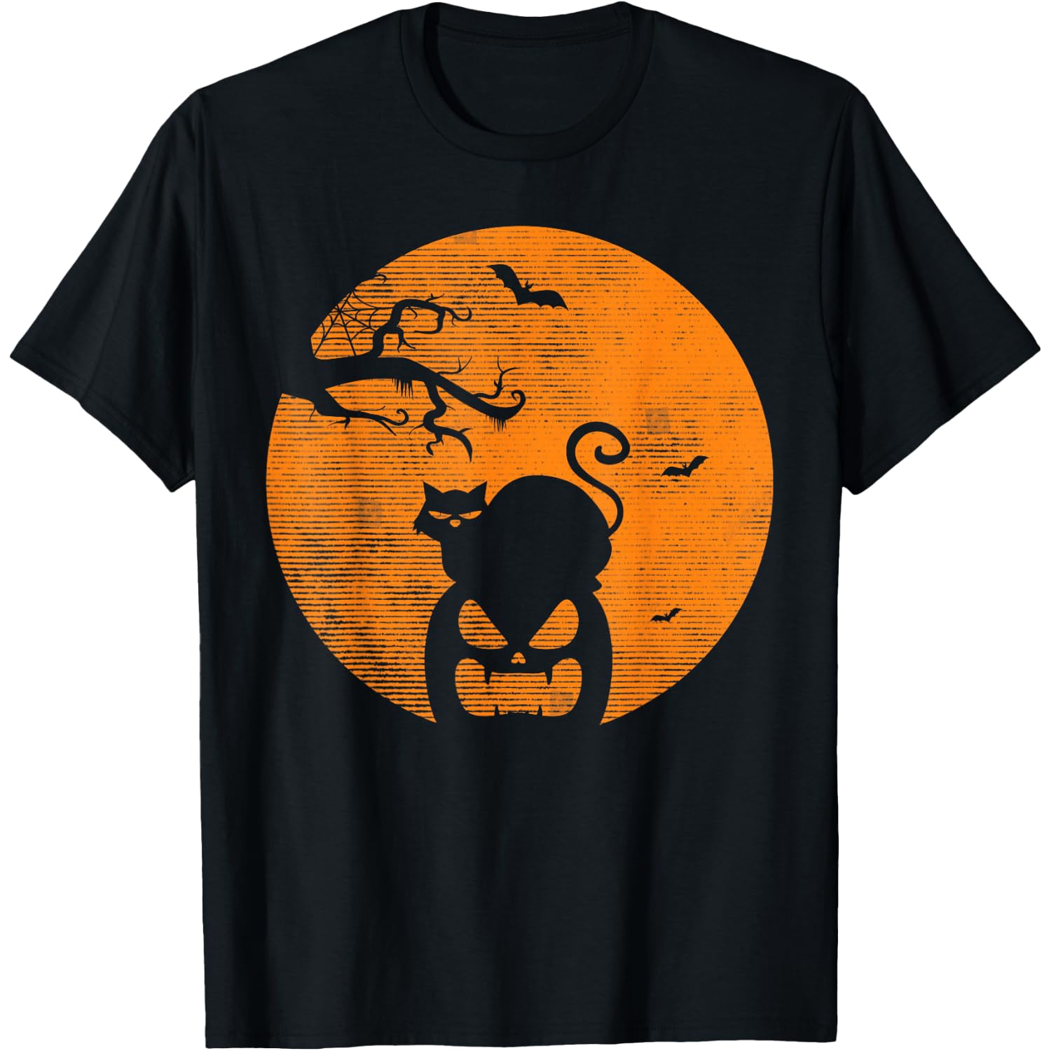 Vintage Scary Halloween Pumpkin Cat Costume Retro Cat Moon T-Shirt