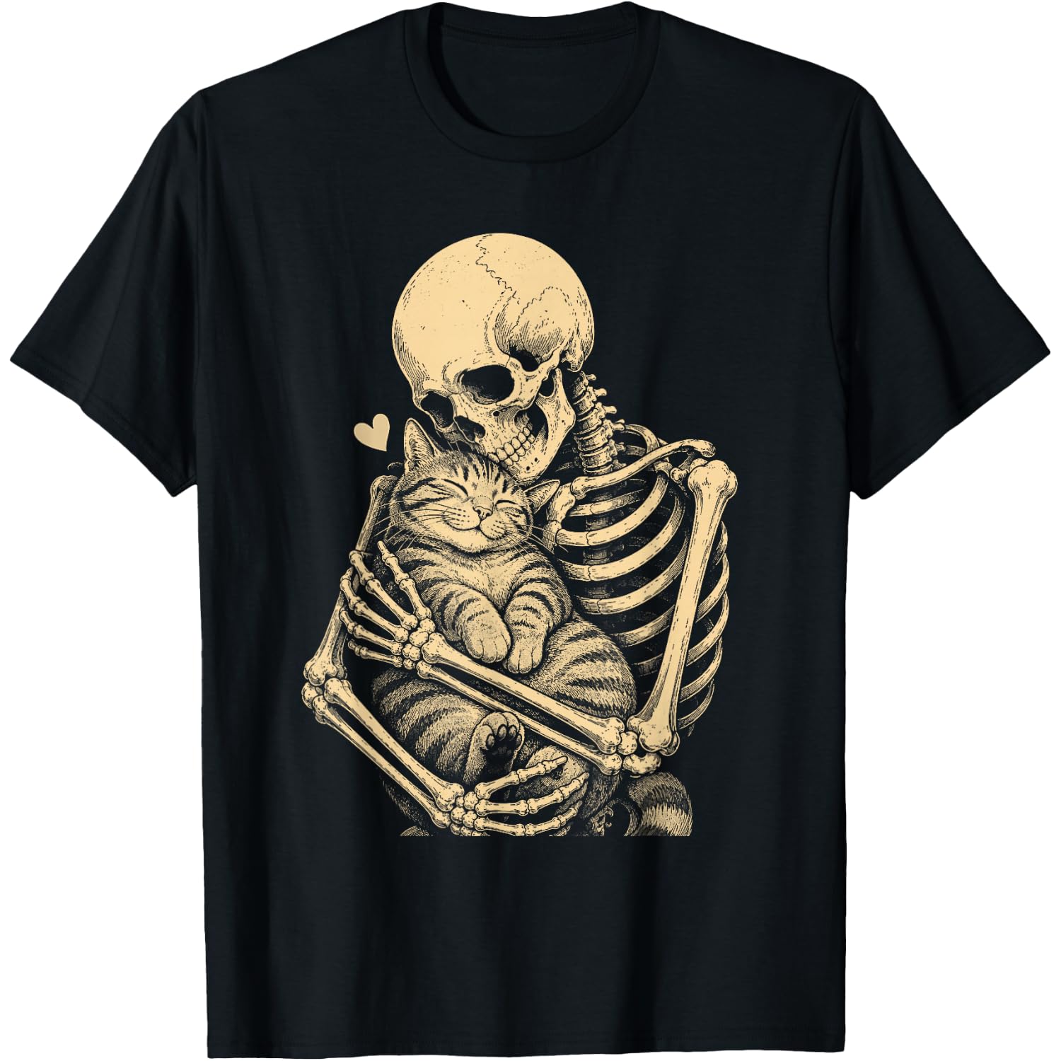 Vintage Skeleton Hugging Cat Mom Dad Halloween Spooky Season T-Shirt