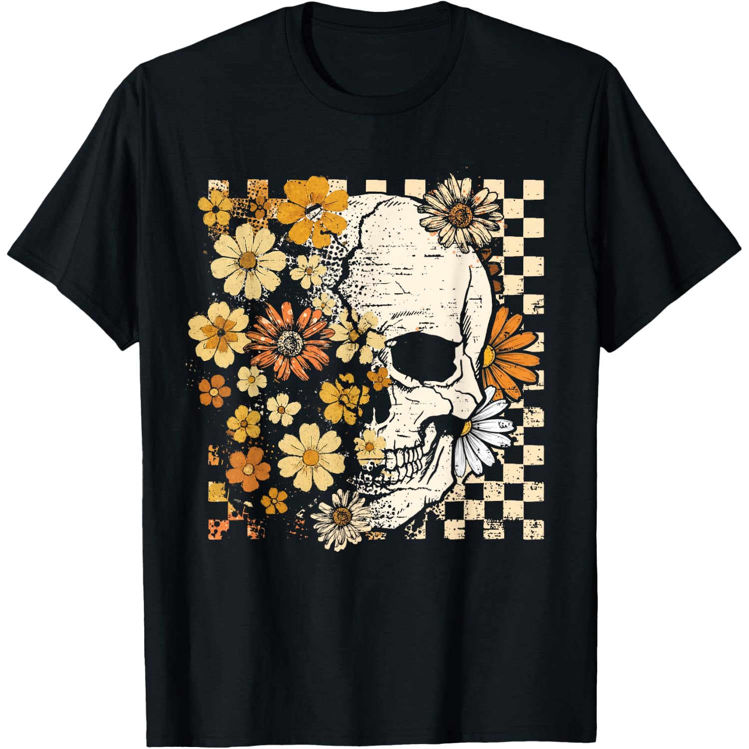 Vintage Skull Flower Halloween Fall Thankgiving Costume T-Shirt