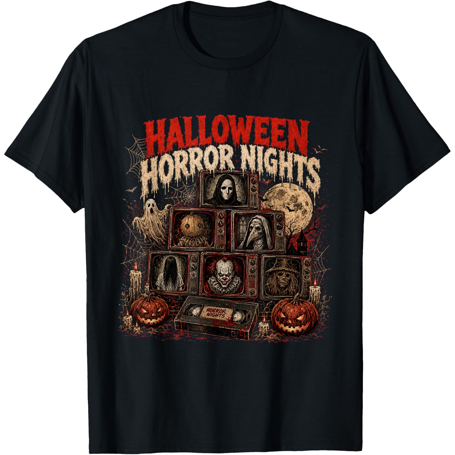 Vintage Spooky Halloween Horror Nights Retro 90s TV VHS T-Shirt