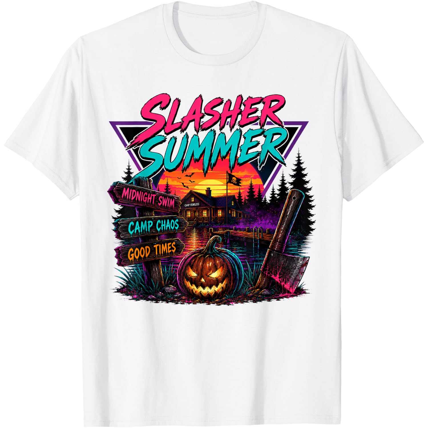Vintage Summerween Slasher Summer Spooky Camp Halloween Cute T-Shirt