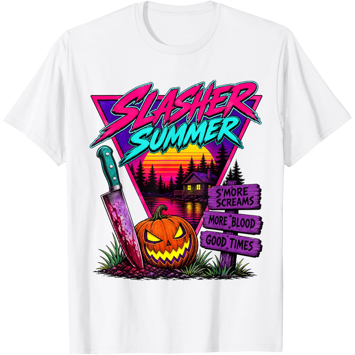 Vintage Summerween Slasher Summer Spooky Camp Halloween Cute T-Shirt
