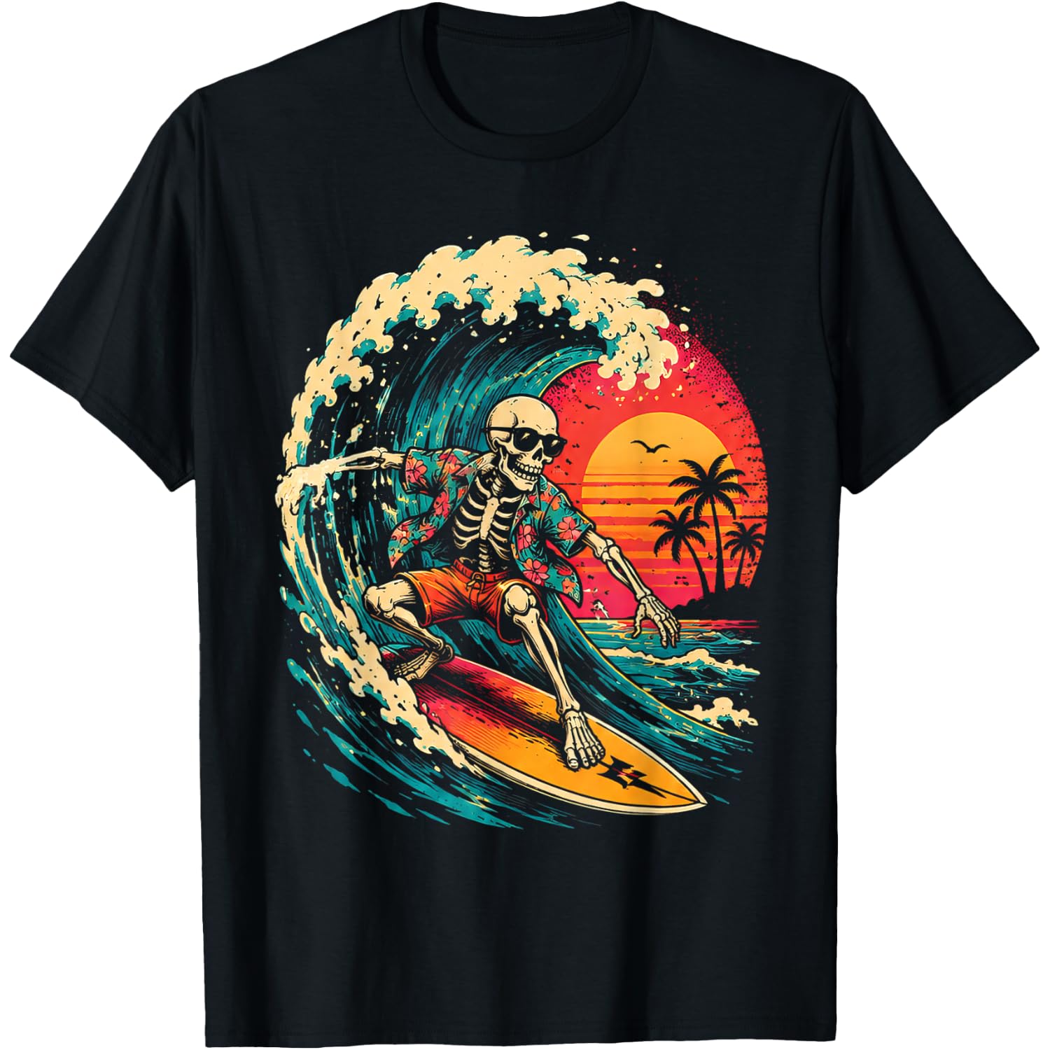 Vintage Surfing Skeleton Halloween Surfboard for Men Boys T-Shirt