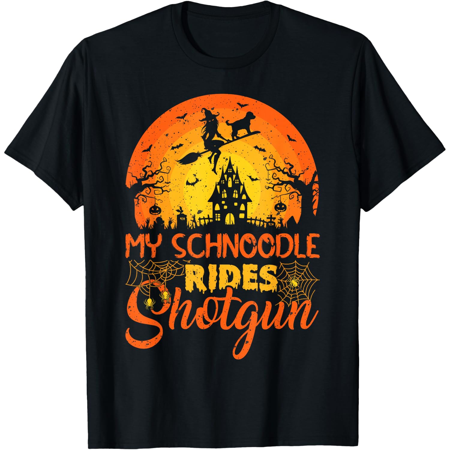 Vintage Witch My Schnoodle Rides Shotgun Halloween T-Shirt