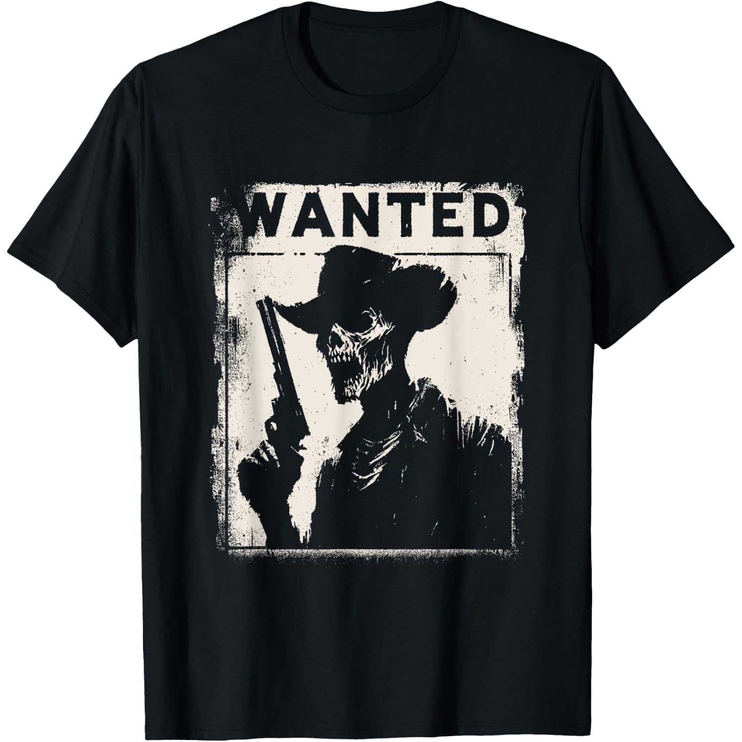 Wanted Cowboy Zombie - Creepy Skeleton Monster Halloween T-Shirt