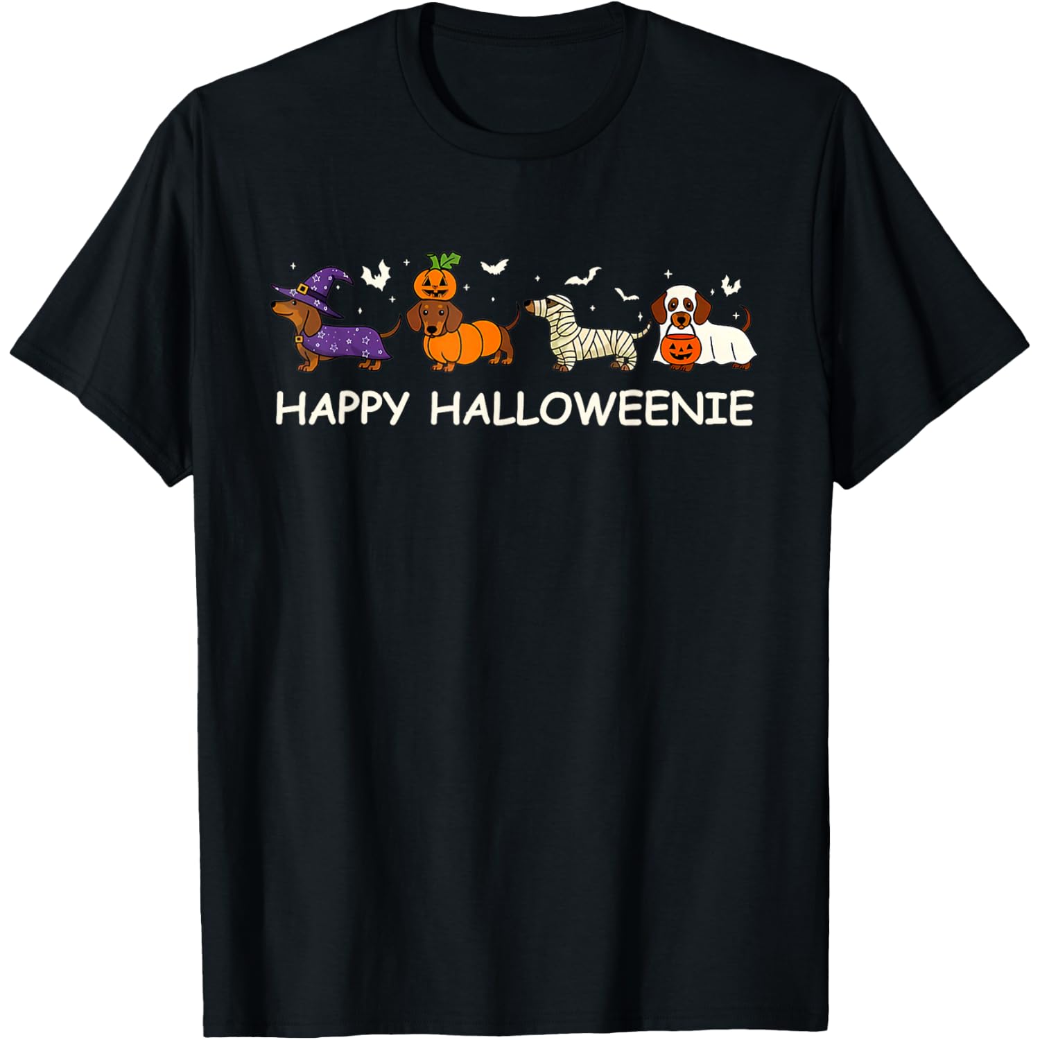 Weiner Dog Witch Happy Halloweenie Cute Halloween Dachshund T-Shirt